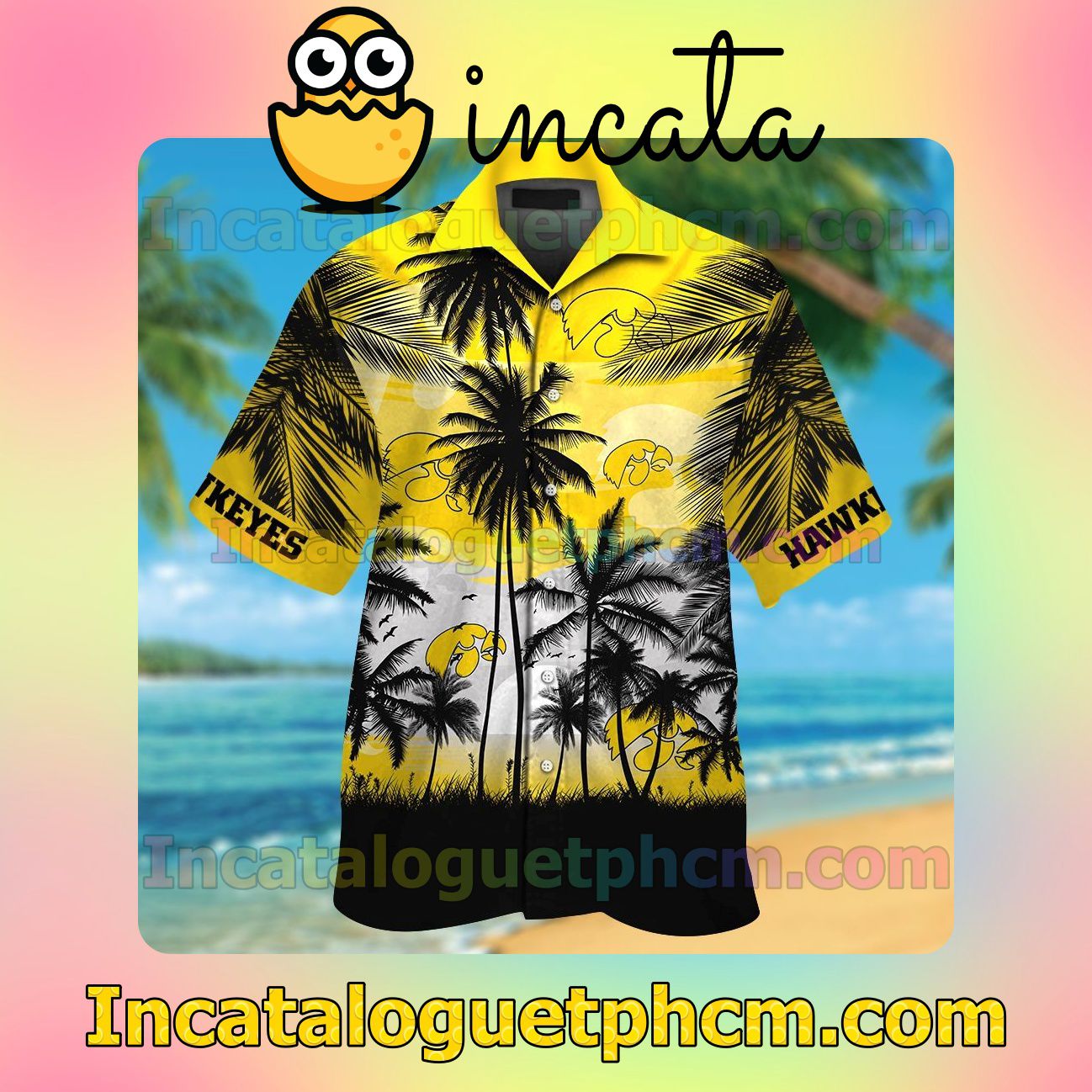 Iowa Hawkeyes Tropical Beach Vacation Shirt, Swim Shorts