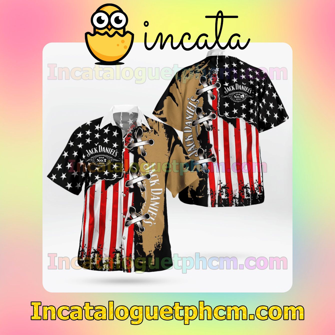 Jack Daniel's American Flag Color Button Shirt And Swim Trunk