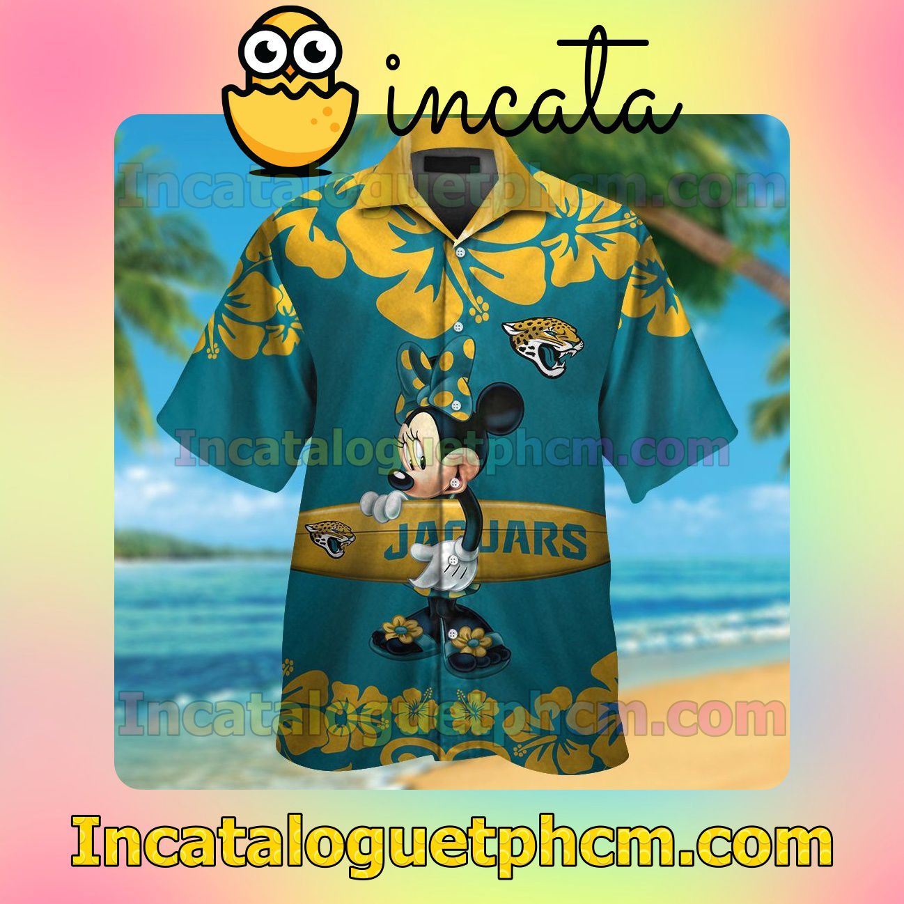 Jacksonville Jaguars & Minnie Mouse Beach Vacation Shirt, Swim Shorts