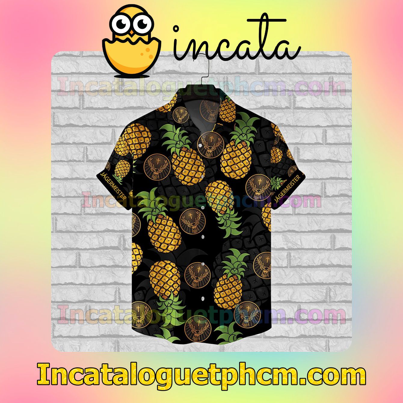 Jagermeister Pineapple Black Button Shirt And Swim Trunk