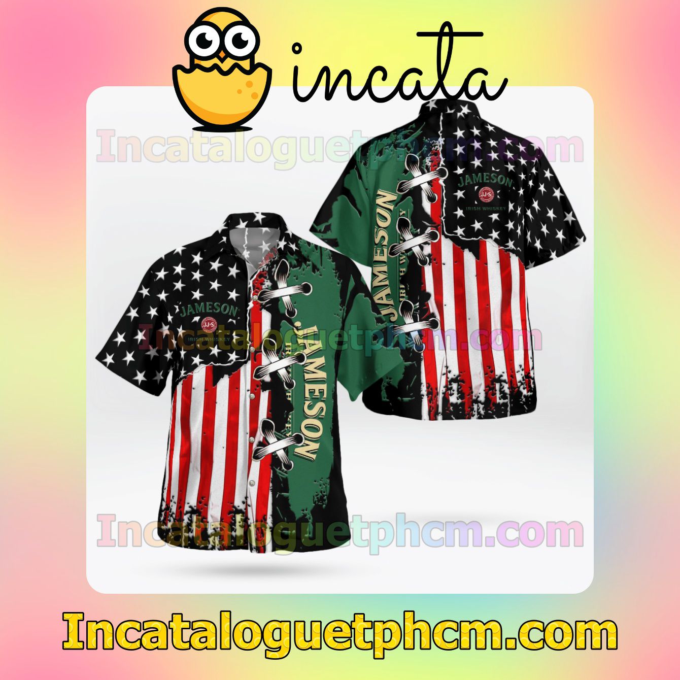 Jameson American Flag Color Button Shirt And Swim Trunk