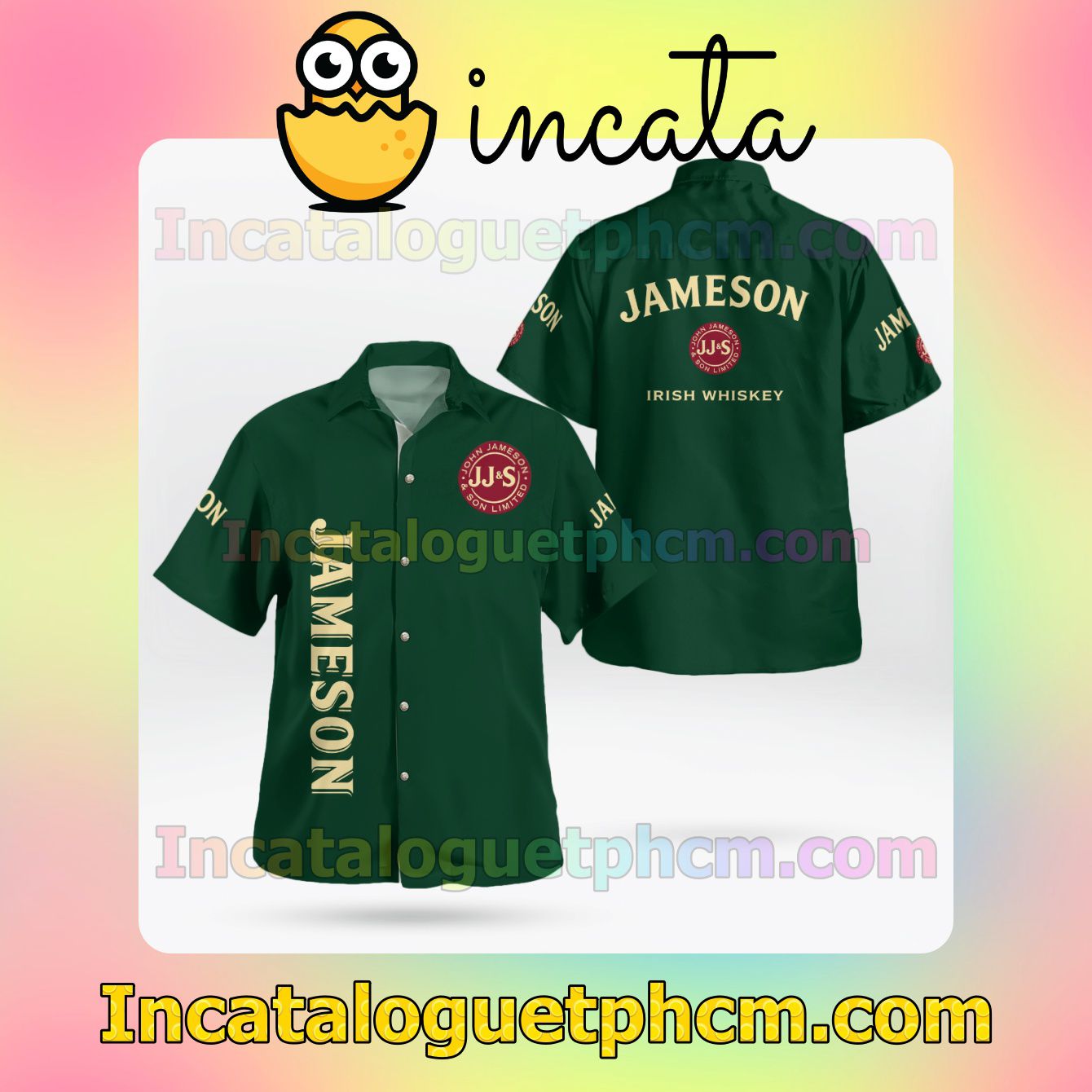 Jameson Irish Whiskey Dark Green Button Shirt And Swim Trunk
