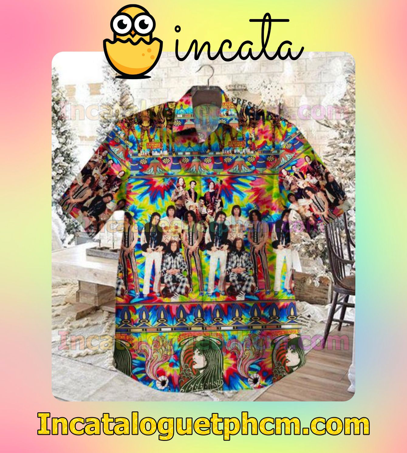 Jefferson Airplane Psychedelic Rainbow Men Vacation Shirts