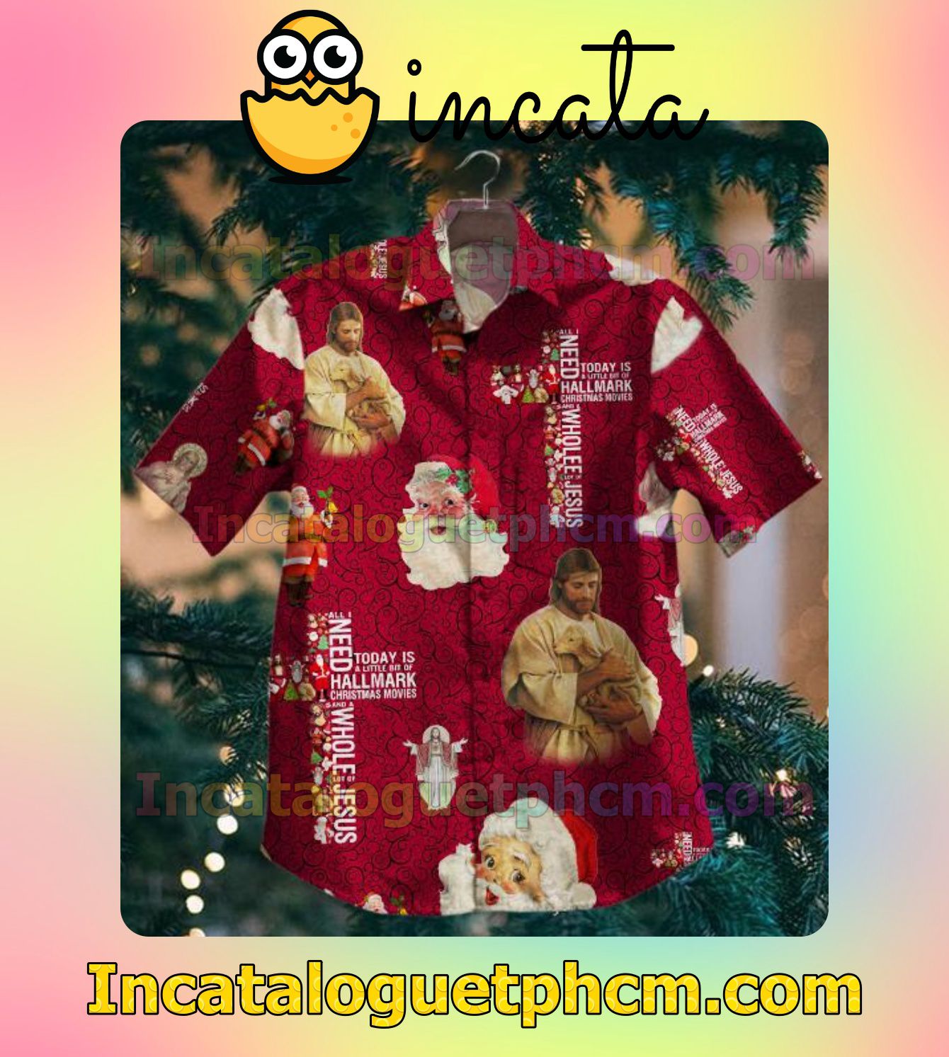 Jesus Hug Lamb And Santa Claus Christmas Red Men Vacation Shirts