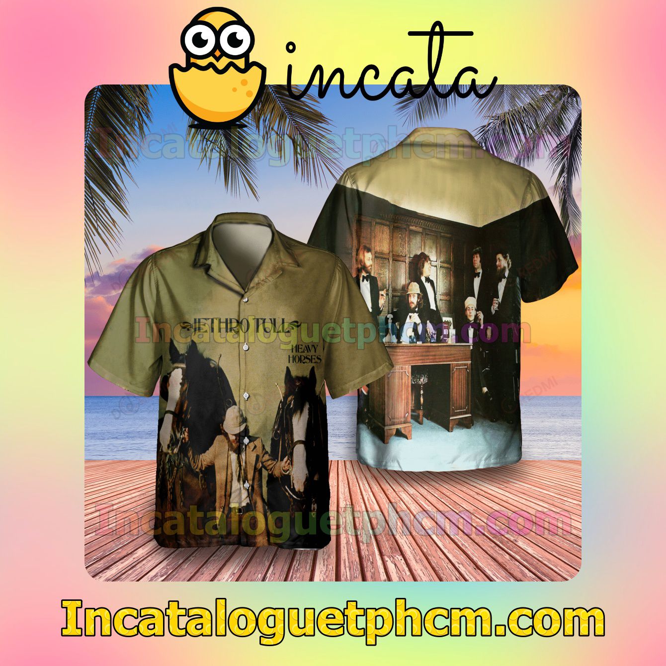 Jethro Tull Heavy Horses Studio Album Cover Men Vacation Shirts