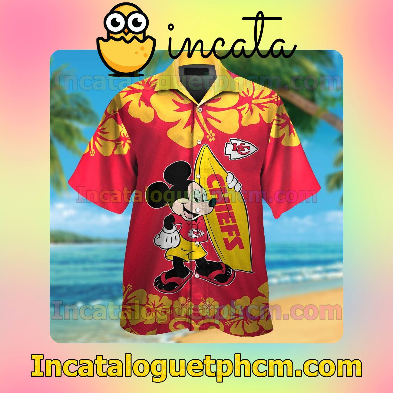 Kansas City Chiefs & Mickey Mouse Beach Vacation Shirt, Swim Shorts