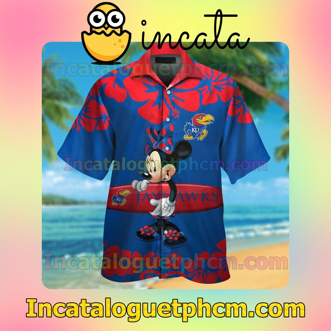 Kansas Jayhawks & Minnie Mouse Beach Vacation Shirt, Swim Shorts