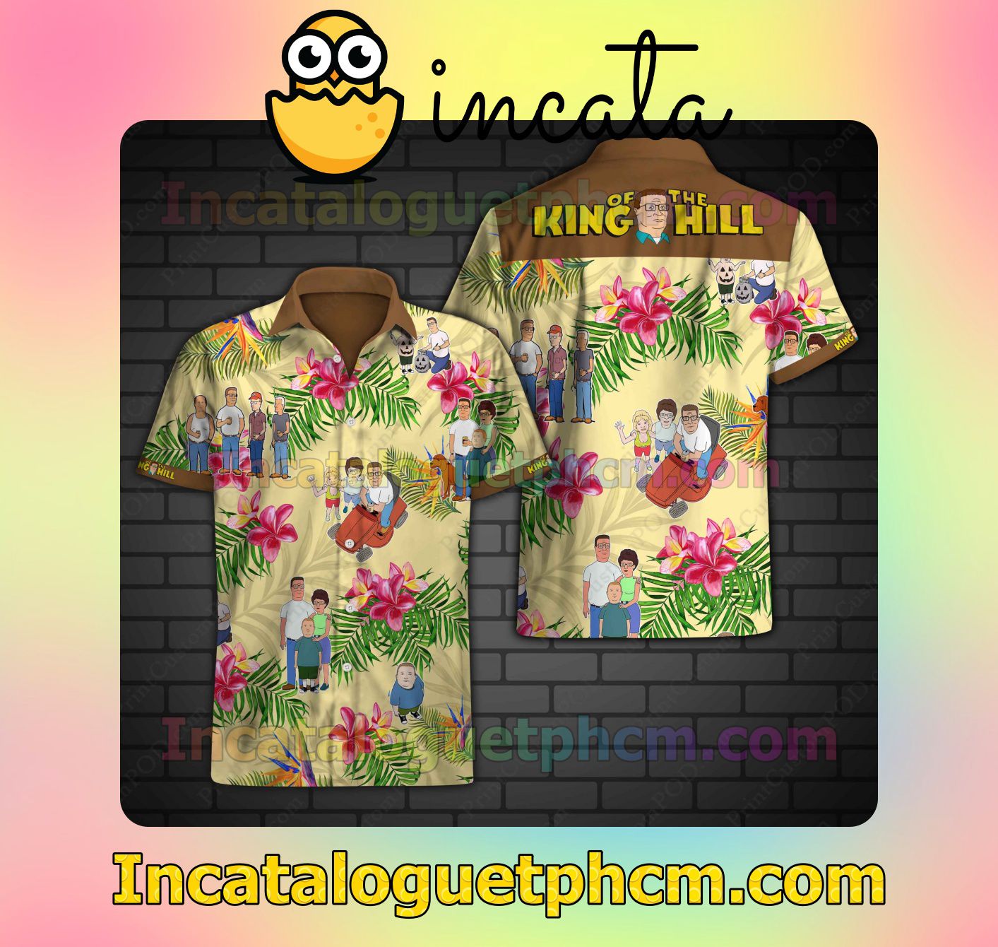 King Of The Hill Pink Plumeria Yellow Men's Casual Shirts