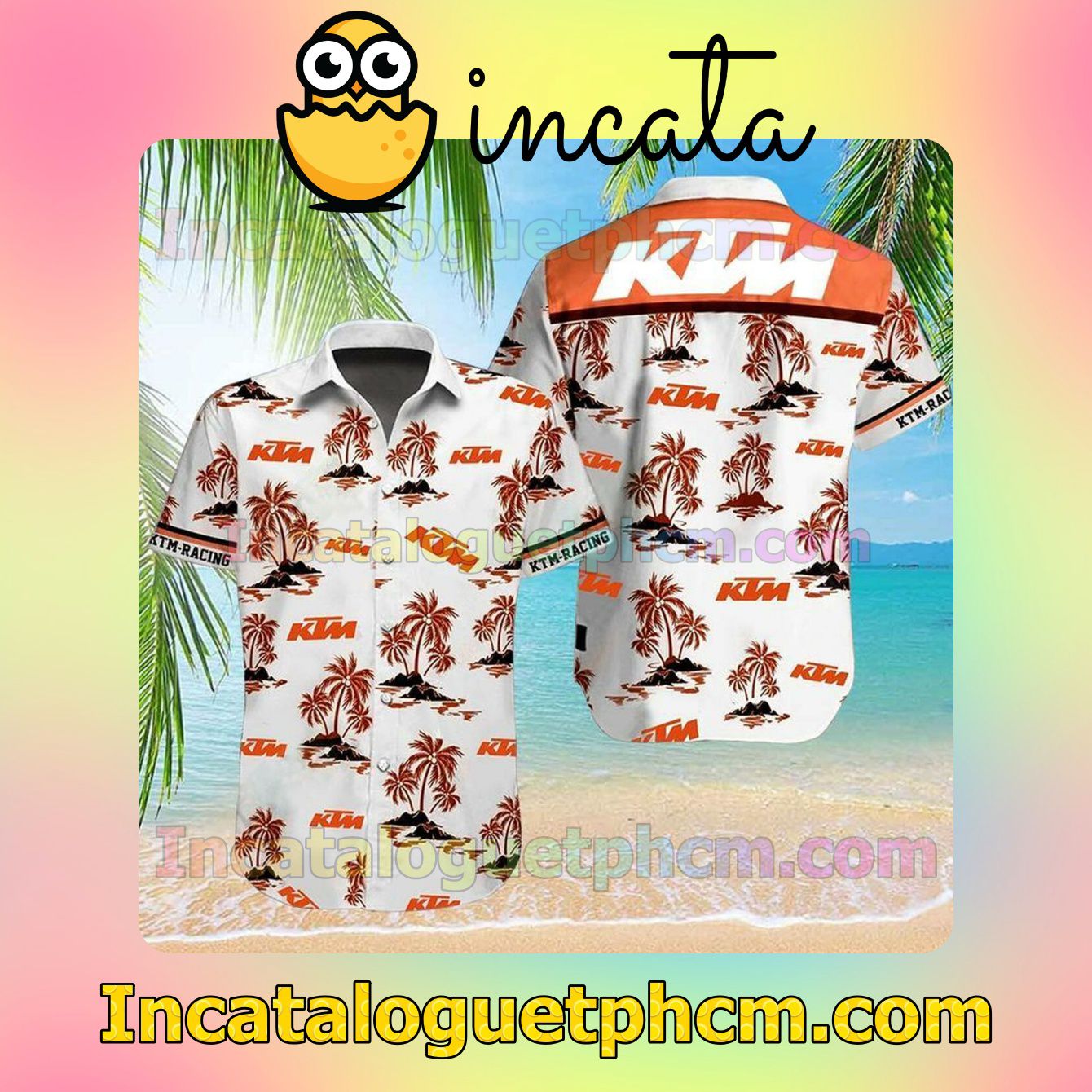 Ktm Racing Sportmotorcycle Orange Palm Tree White Custom Short Sleeve Shirt