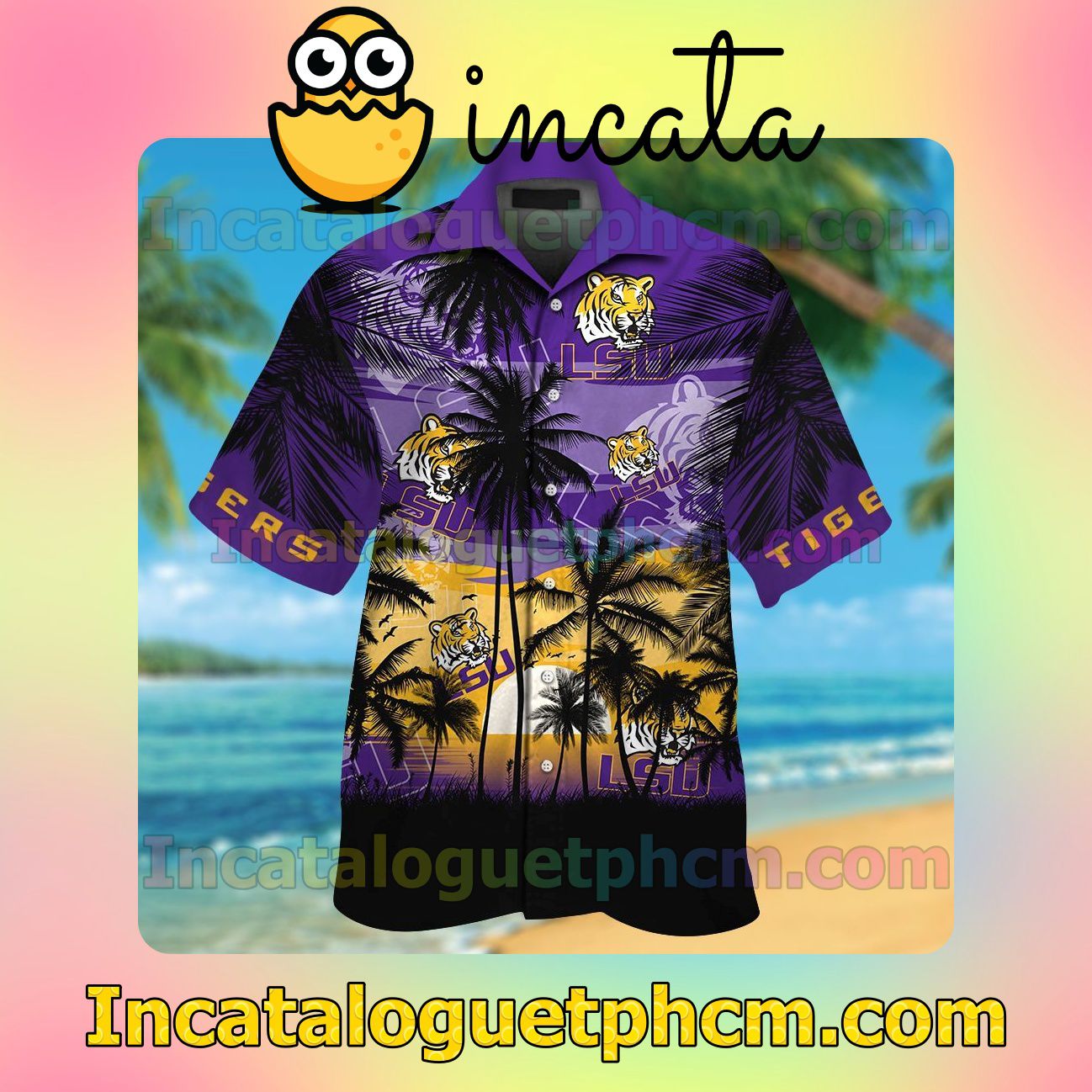 LSU Tigers Tropical Beach Vacation Shirt, Swim Shorts