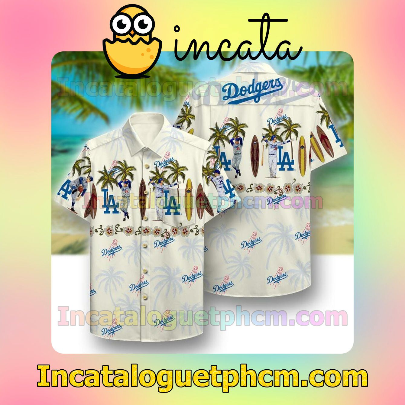 La Dodgers Beach Pattern Short Sleeve Shirt