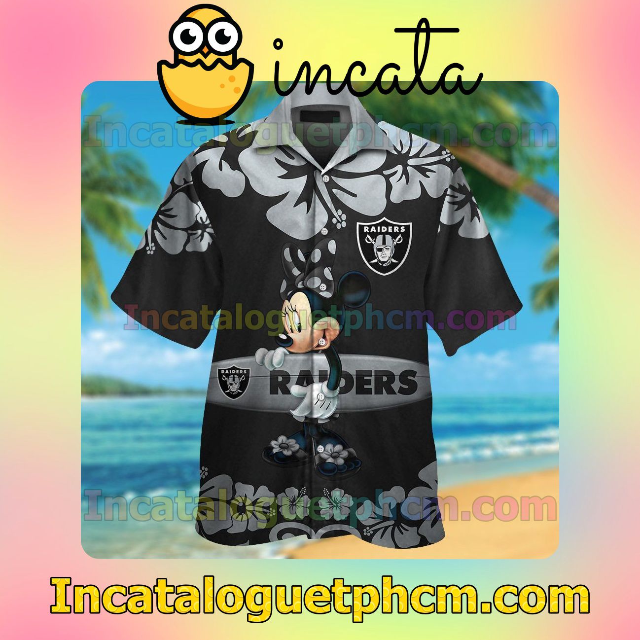 Las Vegas Raiders & Minnie Mouse Beach Vacation Shirt, Swim Shorts