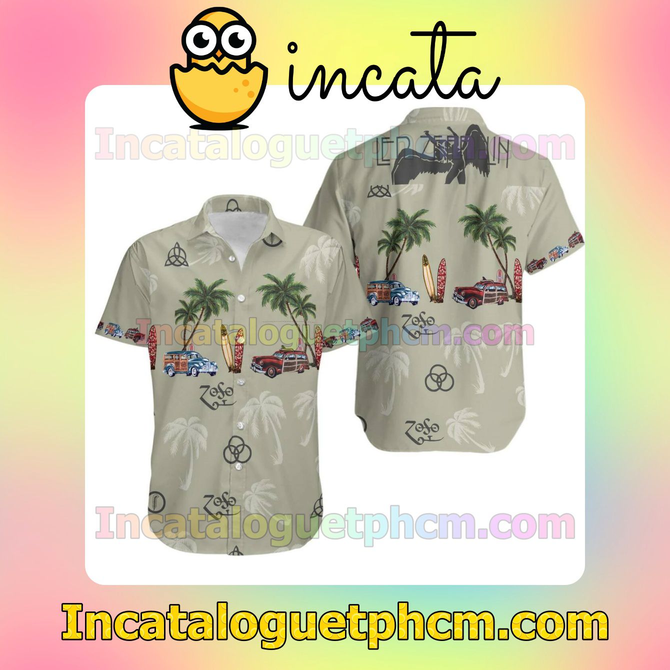 Led Zeppelin Beach Pattern Palm Tree Print Custom Short Sleeve Shirt