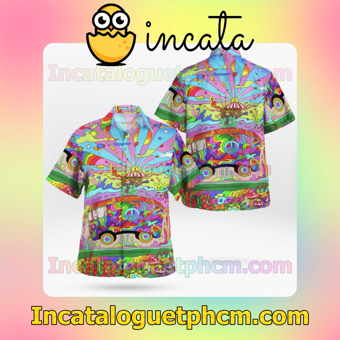 Let's Riding On Magic Hippie Bus Mens Short Sleeve Shirts