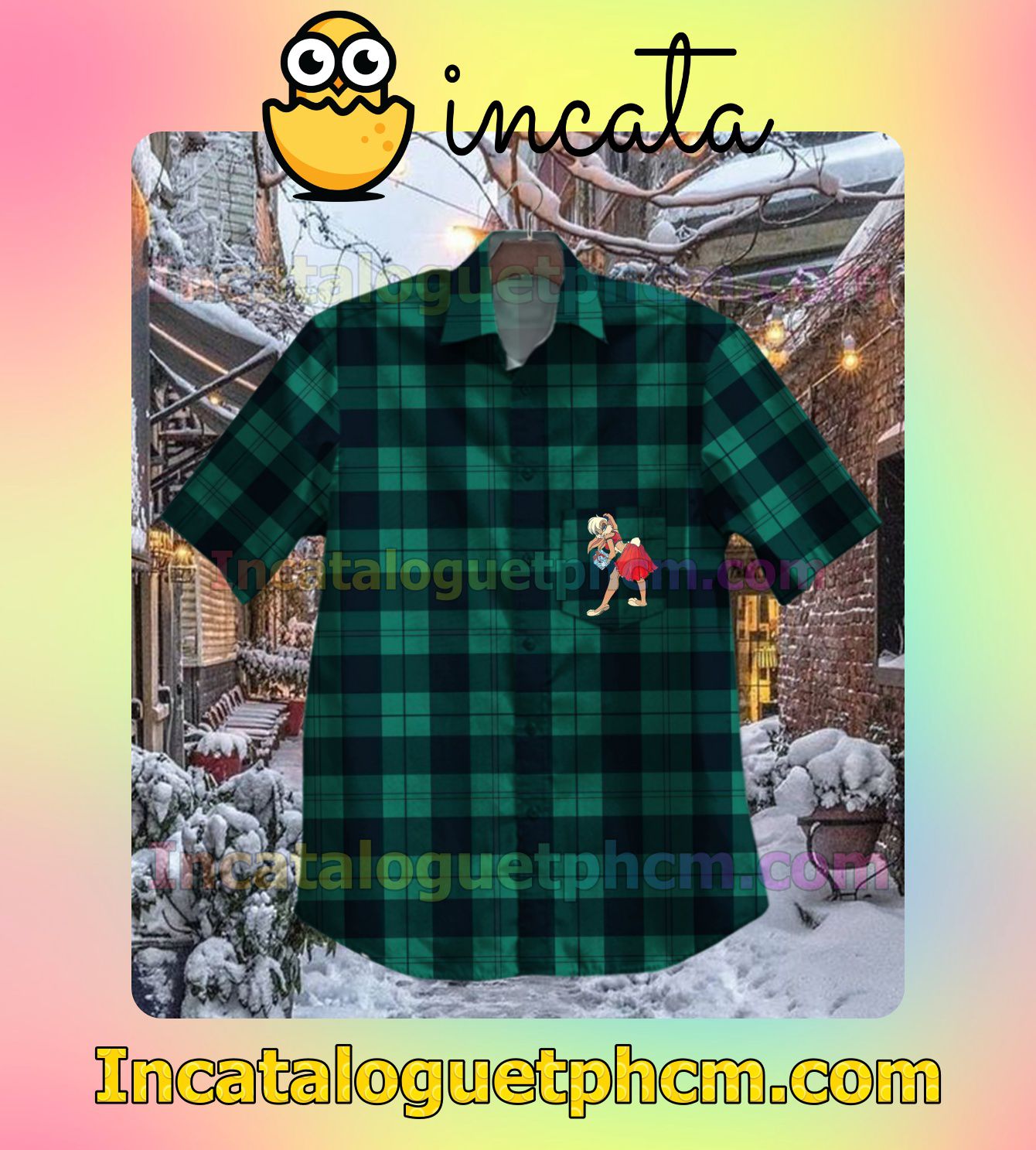 Lola Bunny Green And Black Plaid Men Vacation Shirts
