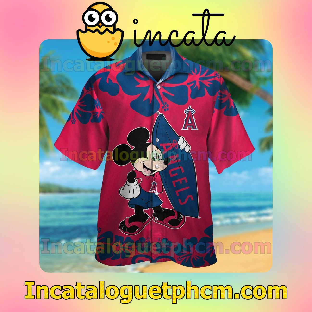 Los Angeles Angels Mickey Mouse Beach Vacation Shirt, Swim Shorts
