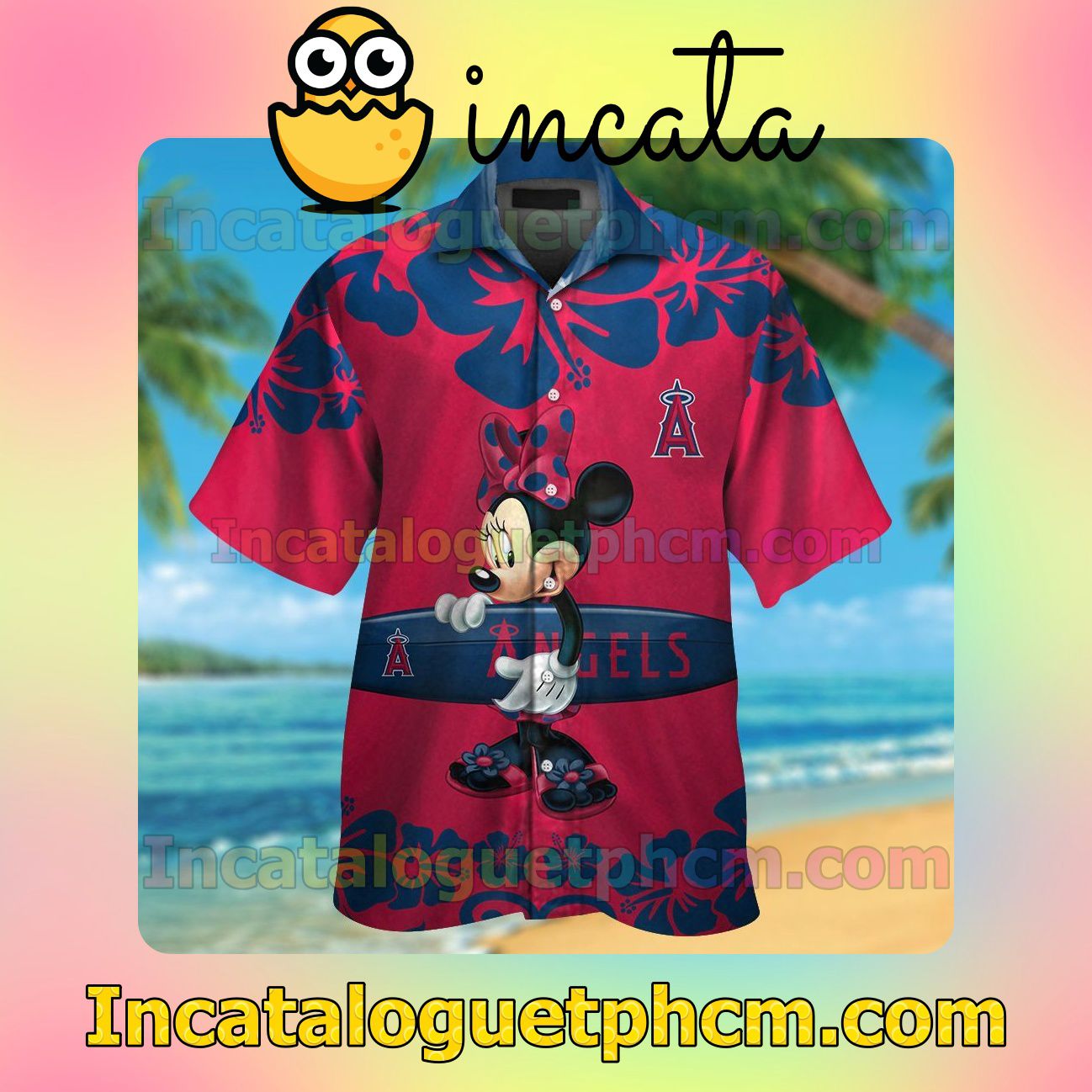 Los Angeles Angels Minnie Mouse Beach Vacation Shirt, Swim Shorts