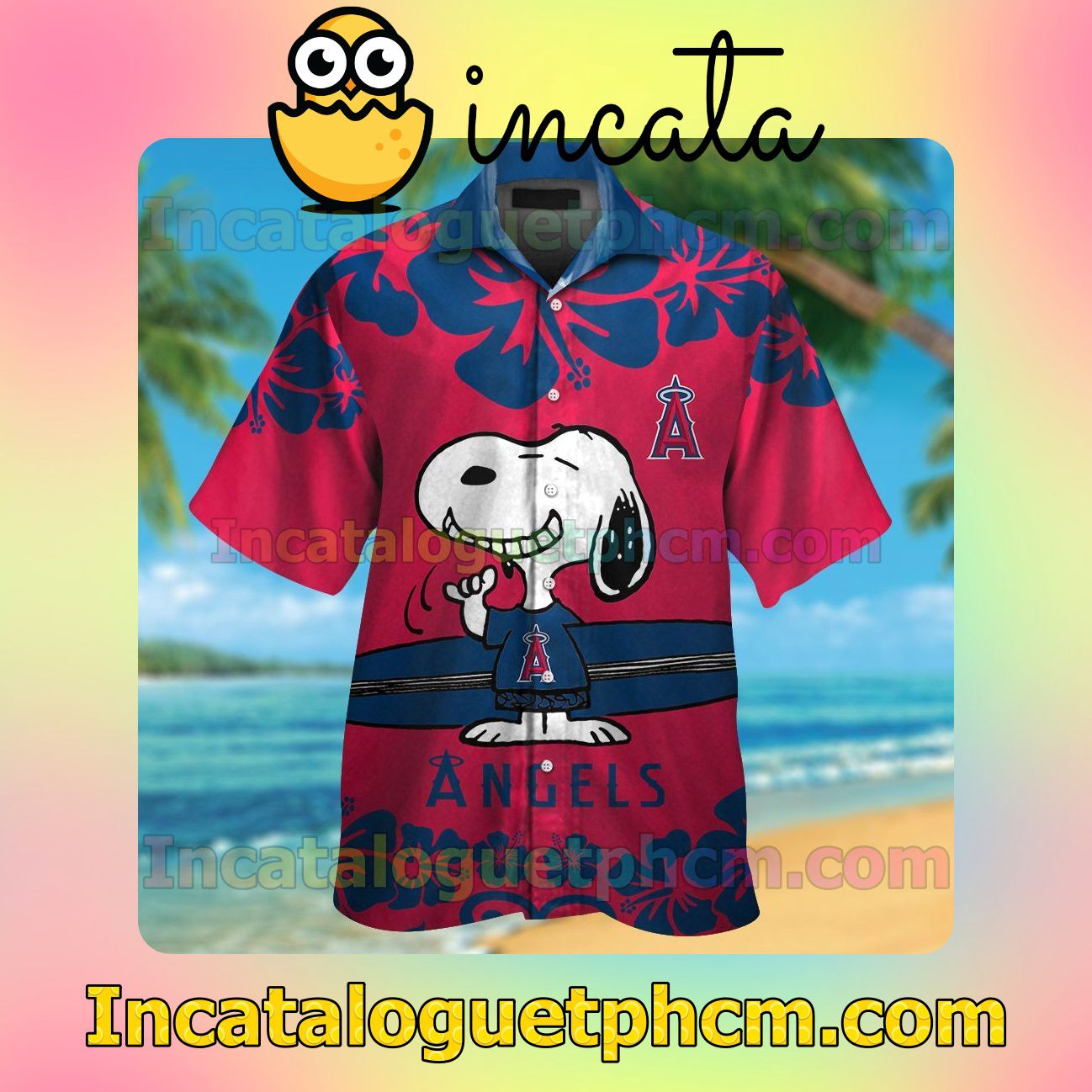 Los Angeles Angels Snoopy Beach Vacation Shirt, Swim Shorts