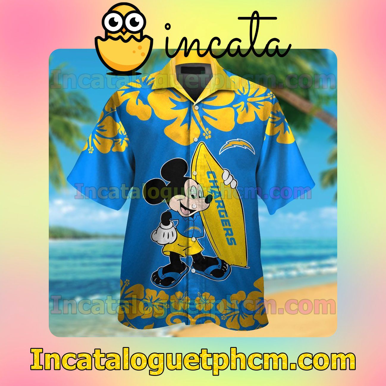 Los Angeles Chargers & Mickey Mouse Beach Vacation Shirt, Swim Shorts