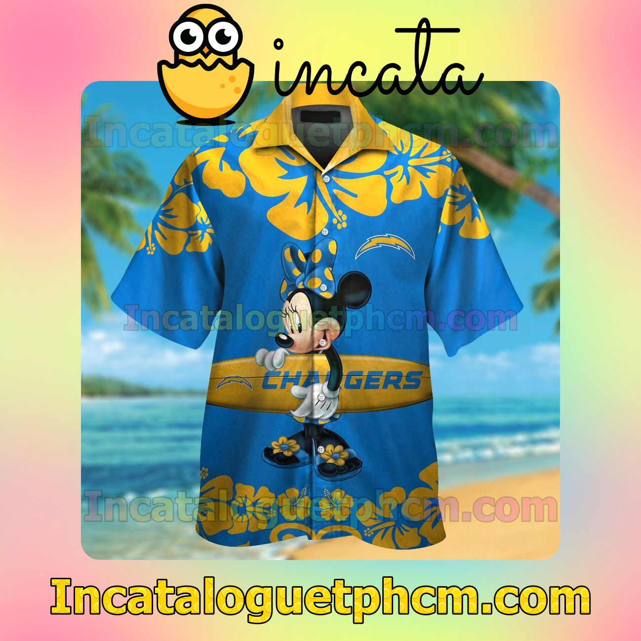 Los Angeles Chargers & Minnie Mouse Beach Vacation Shirt, Swim Shorts