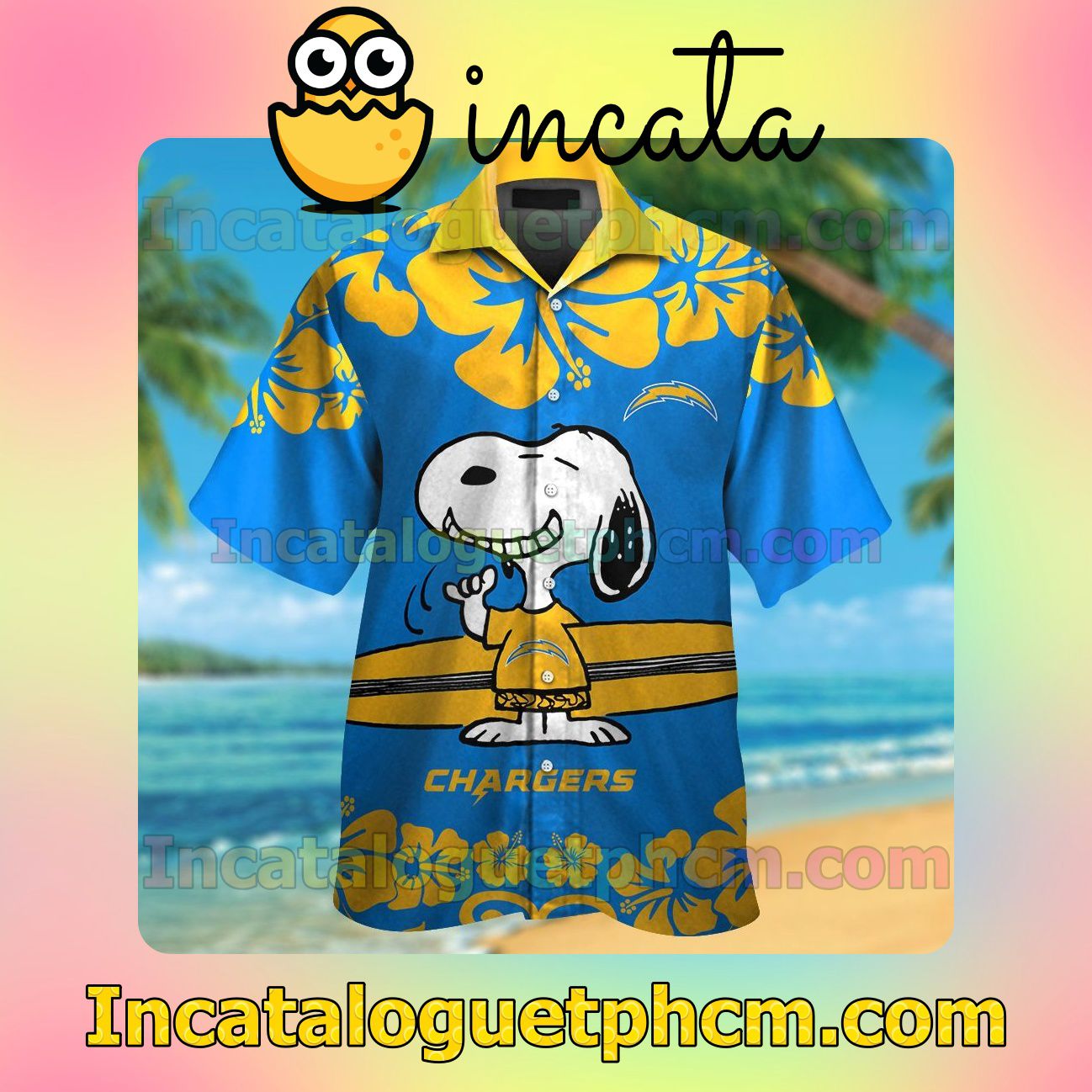 Los Angeles Chargers & Snoopy Beach Vacation Shirt, Swim Shorts