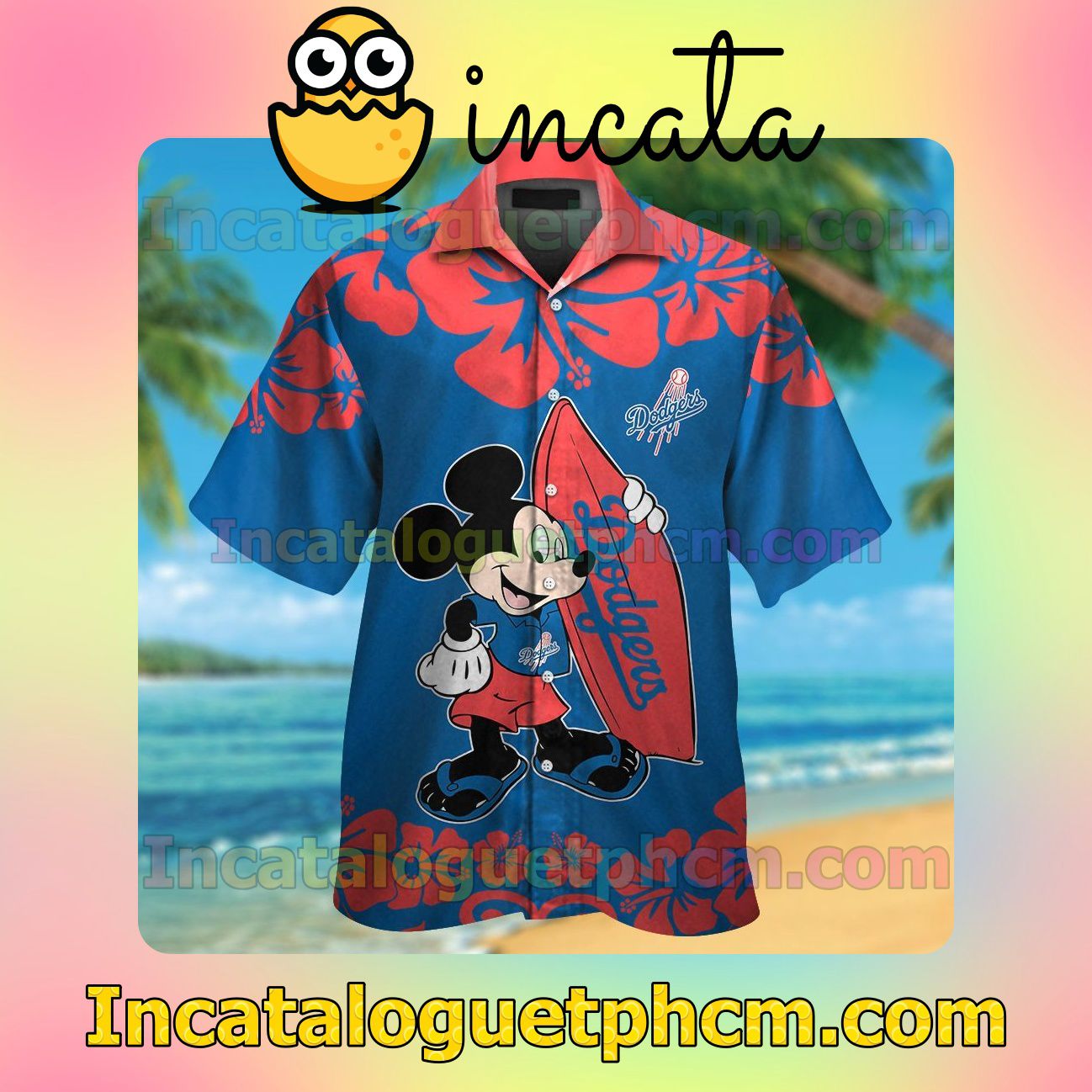 Los Angeles Dodgers Mickey Mouse Beach Vacation Shirt, Swim Shorts