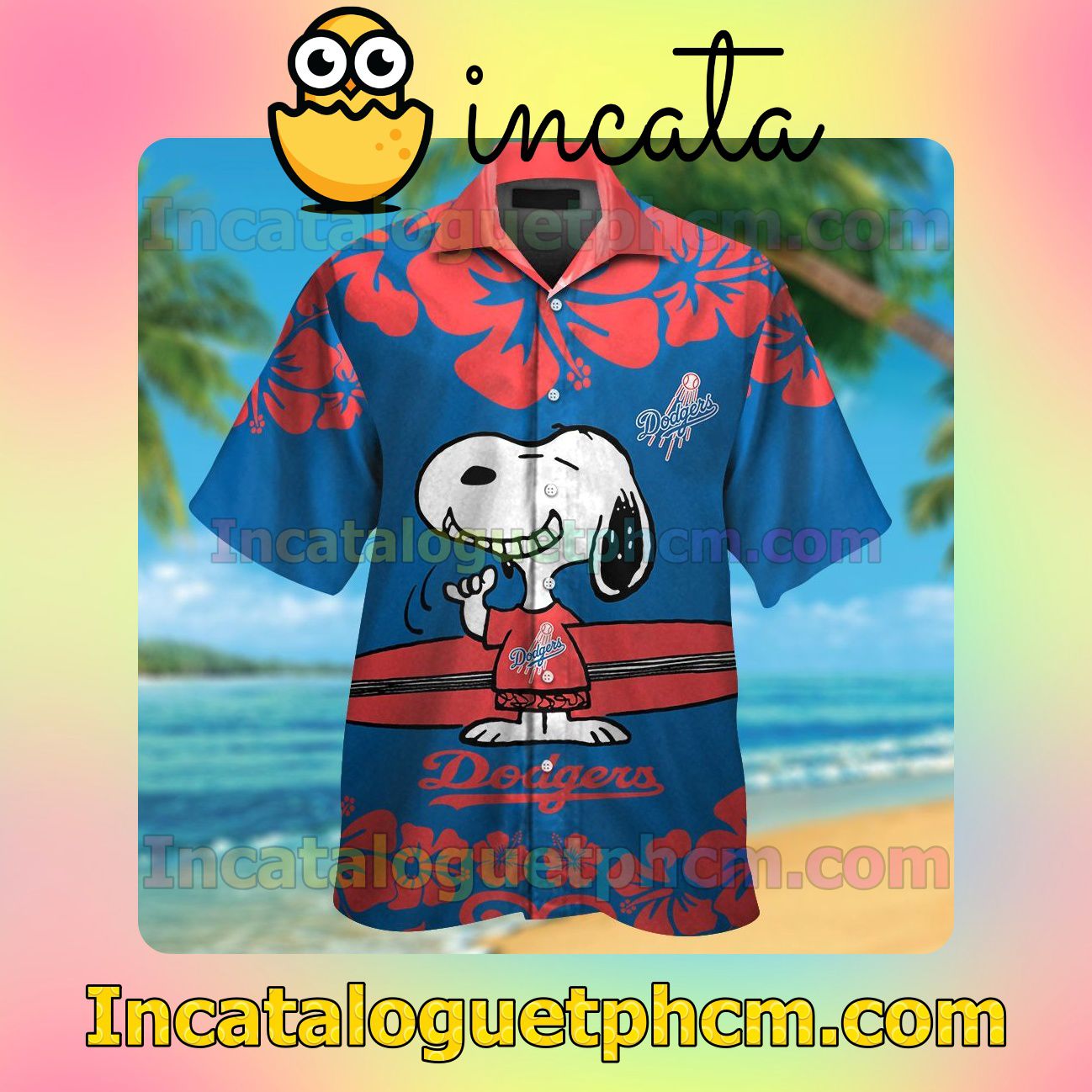 Los Angeles Dodgers Snoopy Beach Vacation Shirt, Swim Shorts