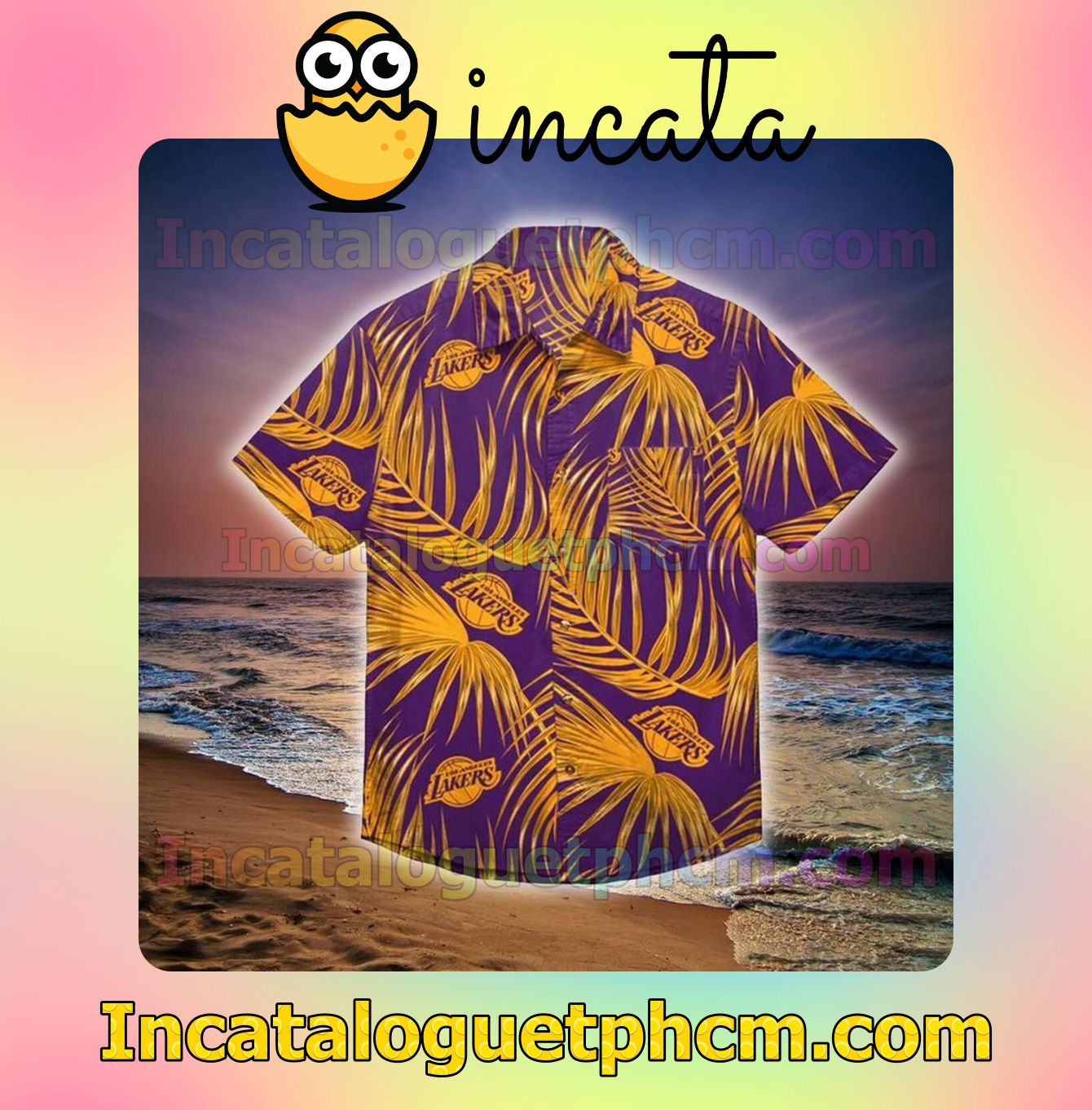 Los Angeles Lakers Orange Palm Leaves Purple Custom Short Sleeve Shirt