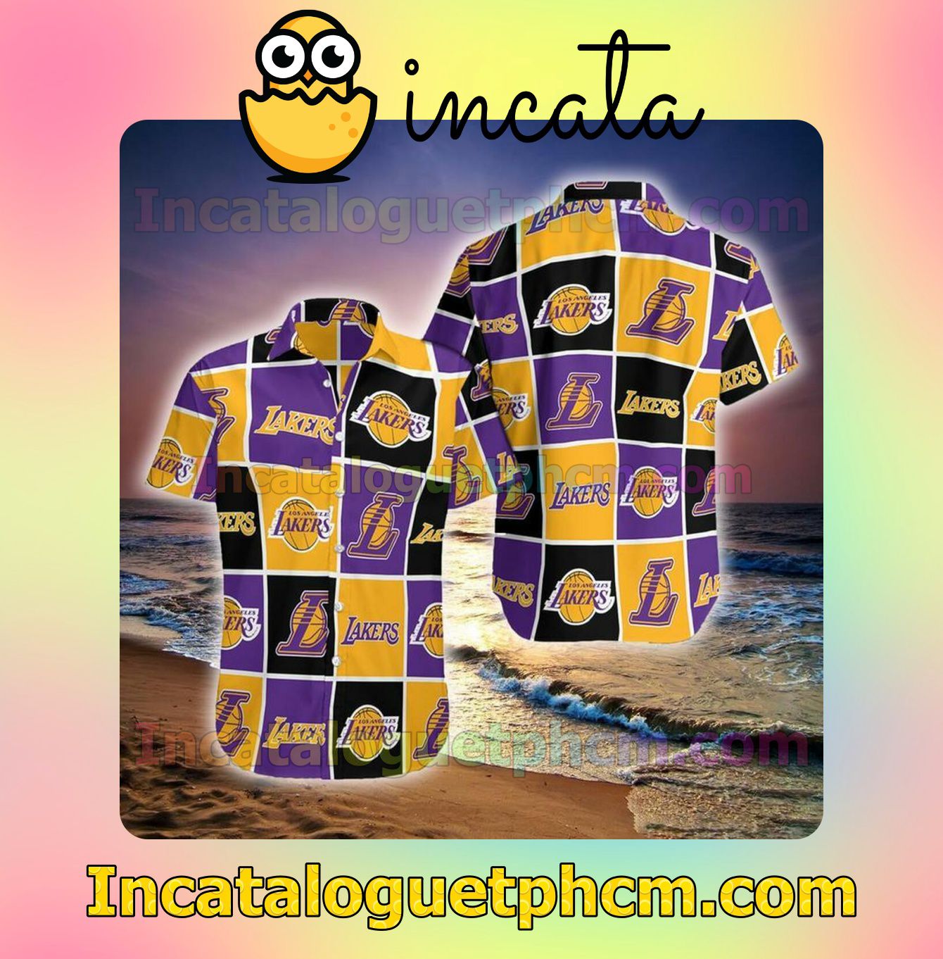 Los Angeles Lakers Yellow Purple And Black Squares Style 2 Custom Short Sleeve Shirt