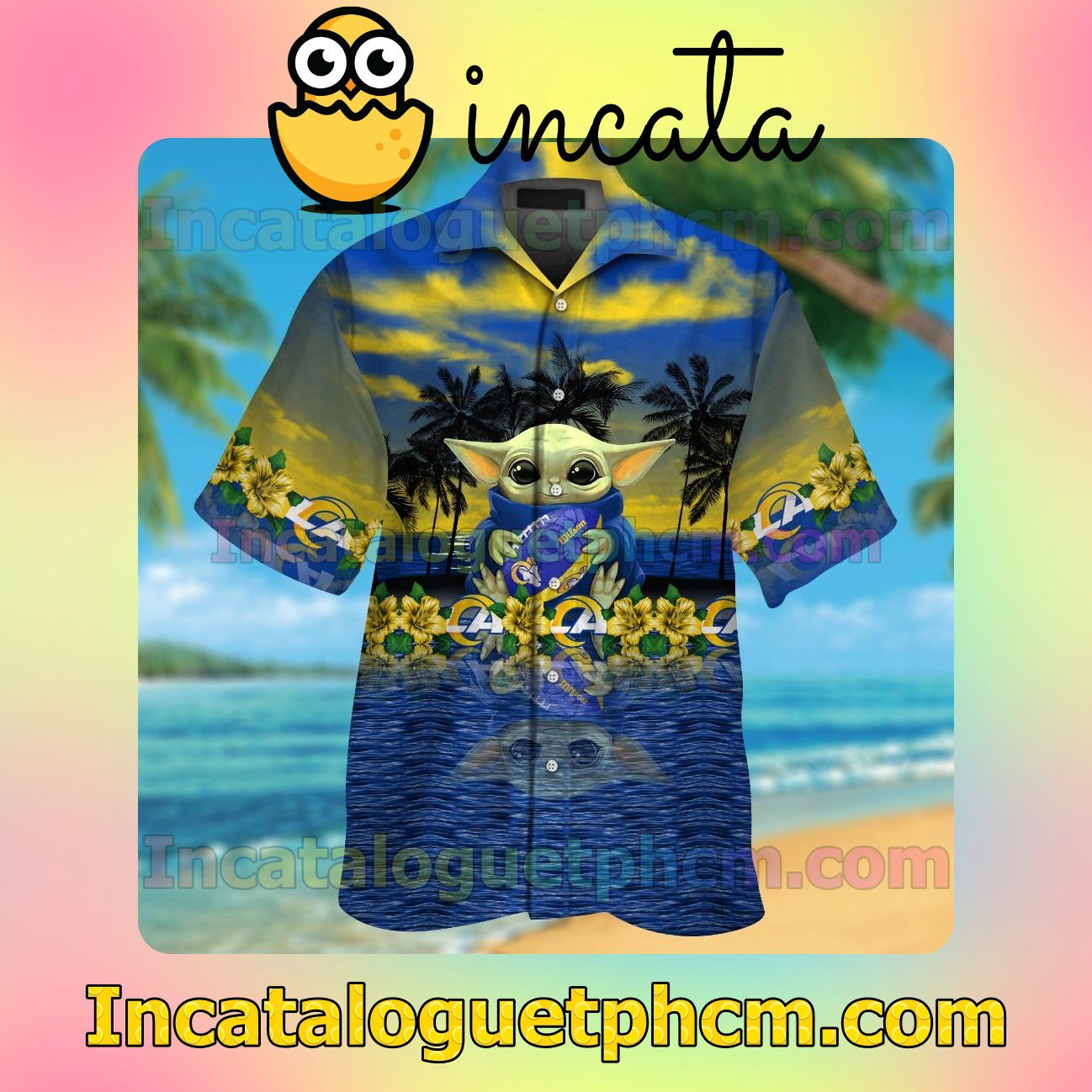 Los Angeles Rams Baby Yoda Beach Vacation Shirt, Swim Shorts