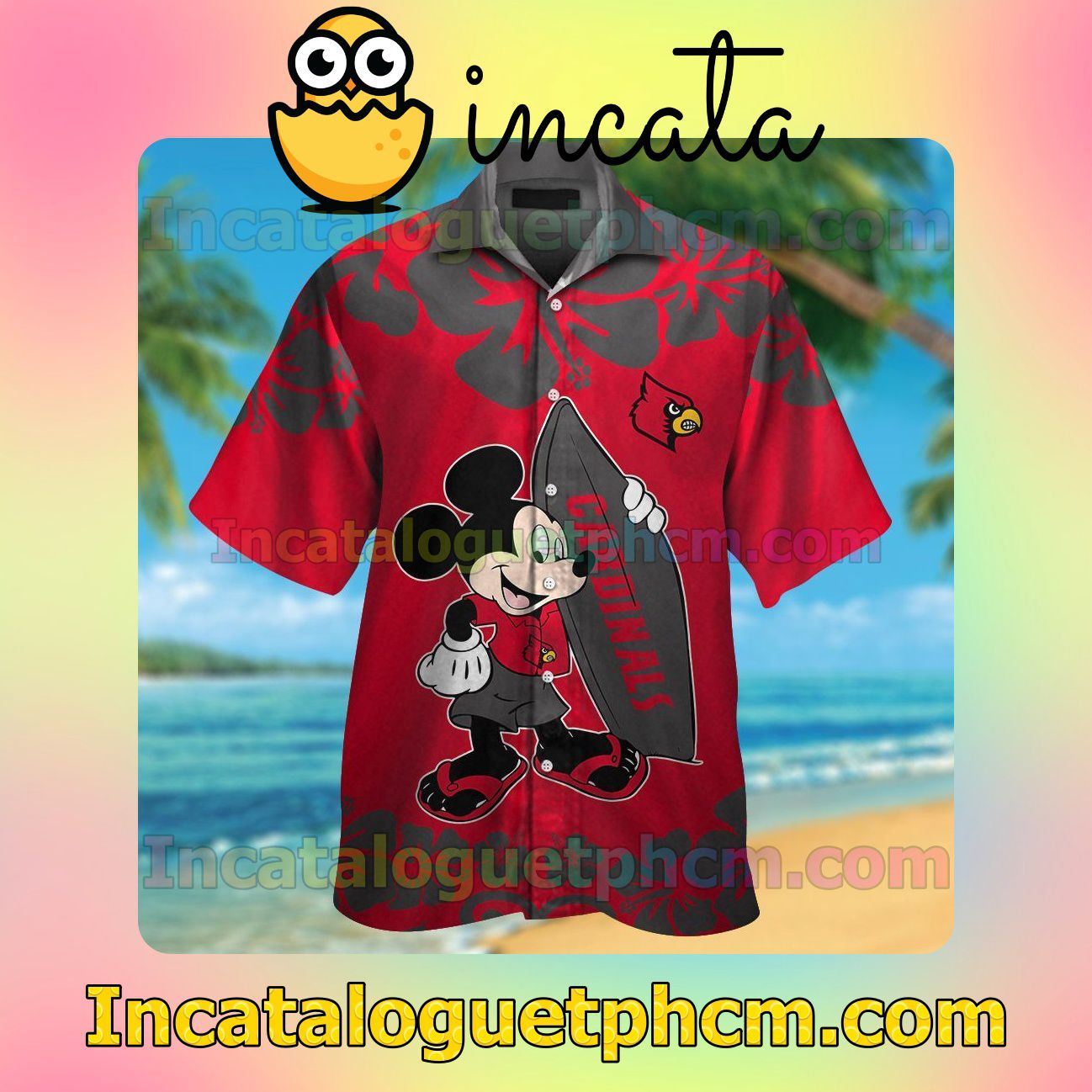 Louisville Cardinals & Mickey Mouse Beach Vacation Shirt, Swim Shorts
