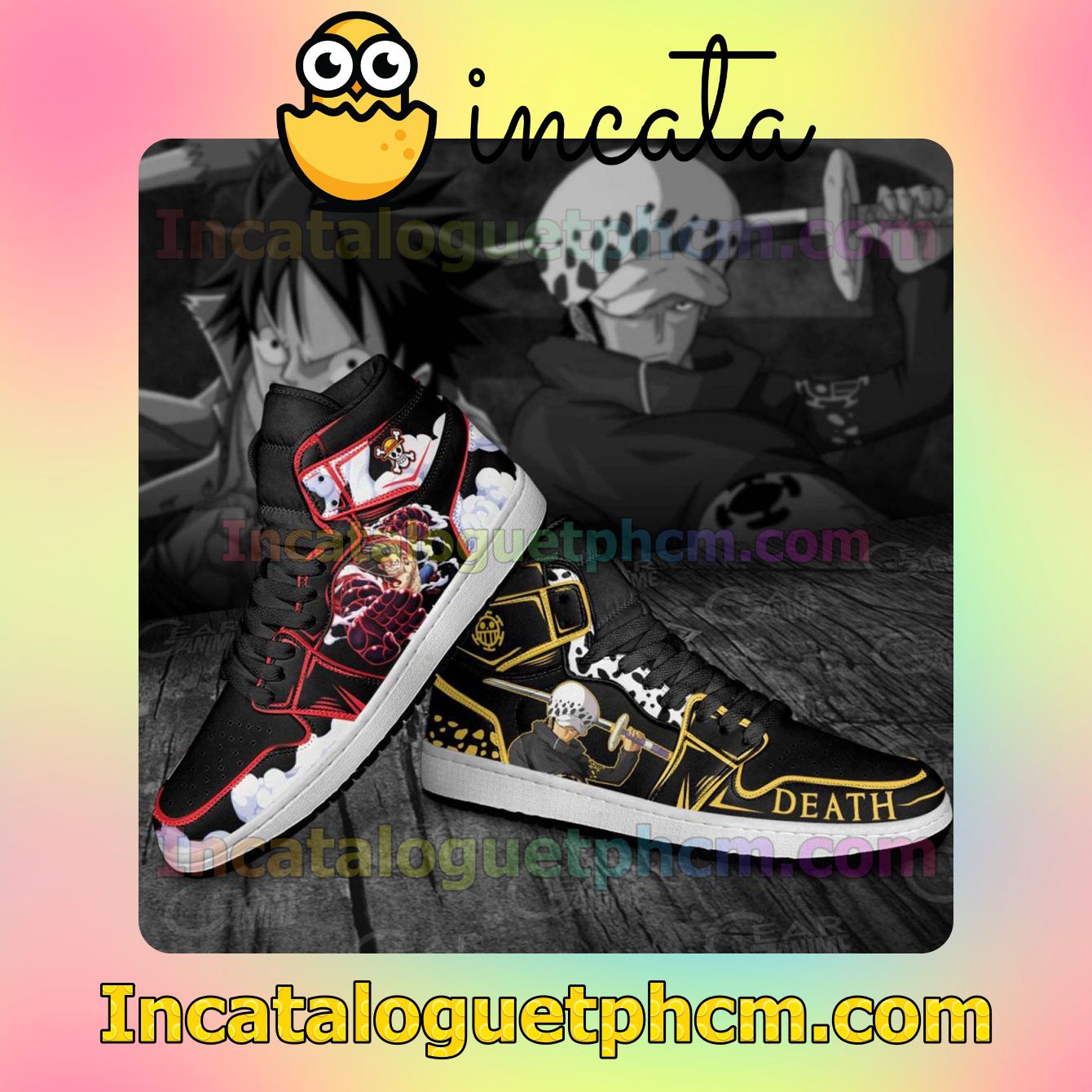 Luffy And Trafalgar Law One Piece Air Jordan 1 Inspired Shoes