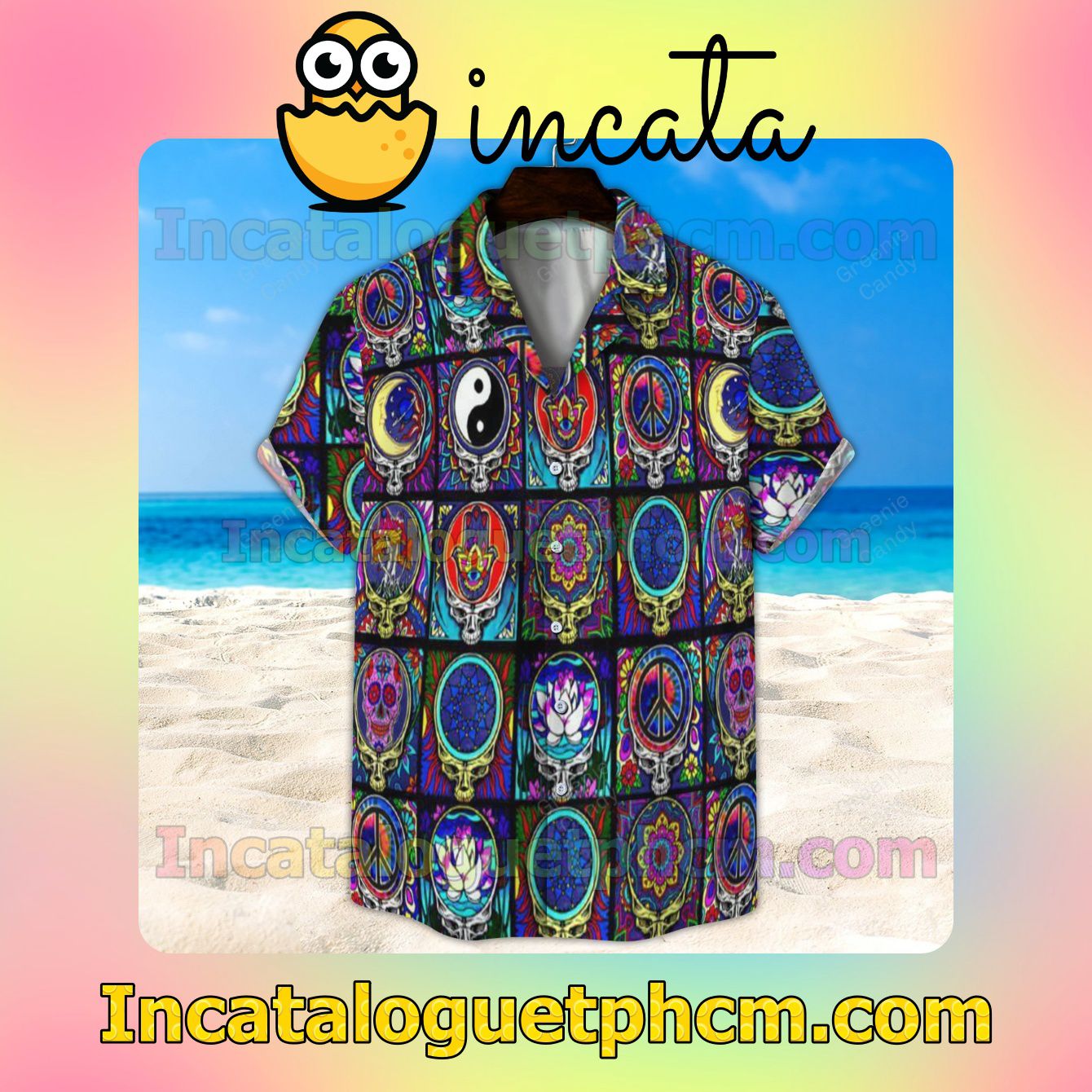 Mandala Grateful Dead Unisex Button Shirt And Swim Trunk