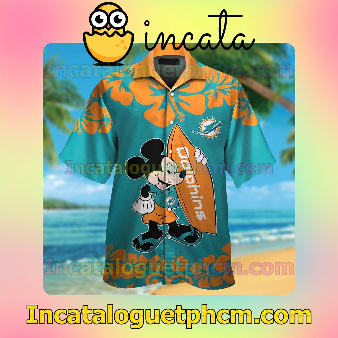 Miami Dolphins & Mickey Mouse Beach Vacation Shirt, Swim Shorts