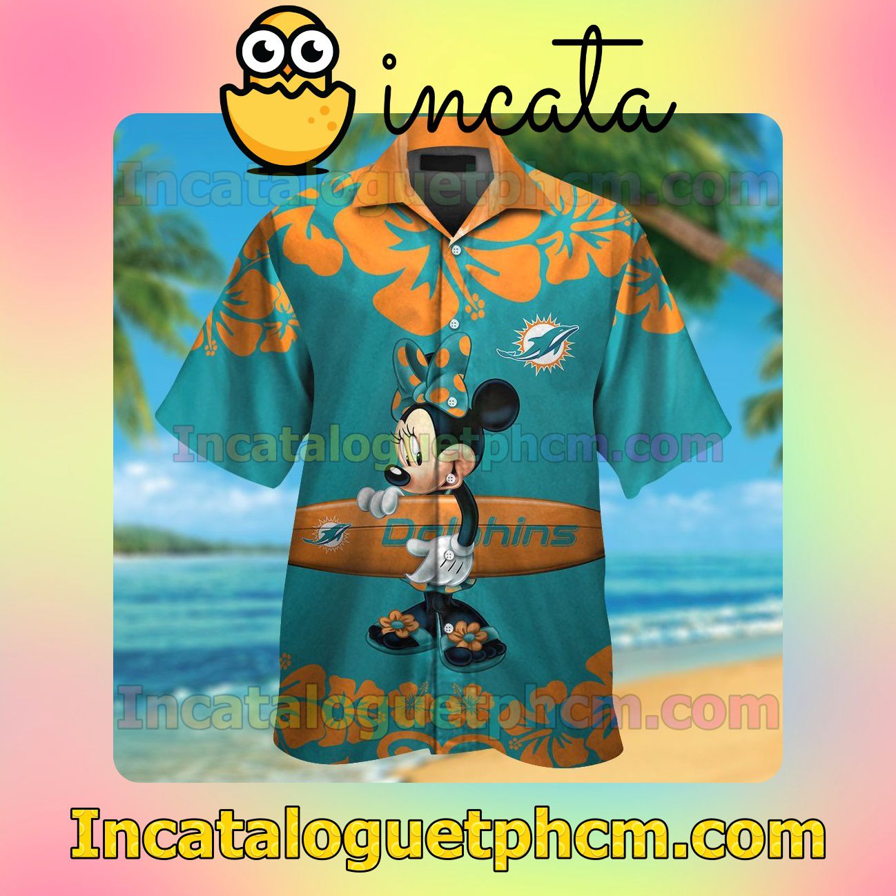 Miami Dolphins & Minnie Mouse Beach Vacation Shirt, Swim Shorts