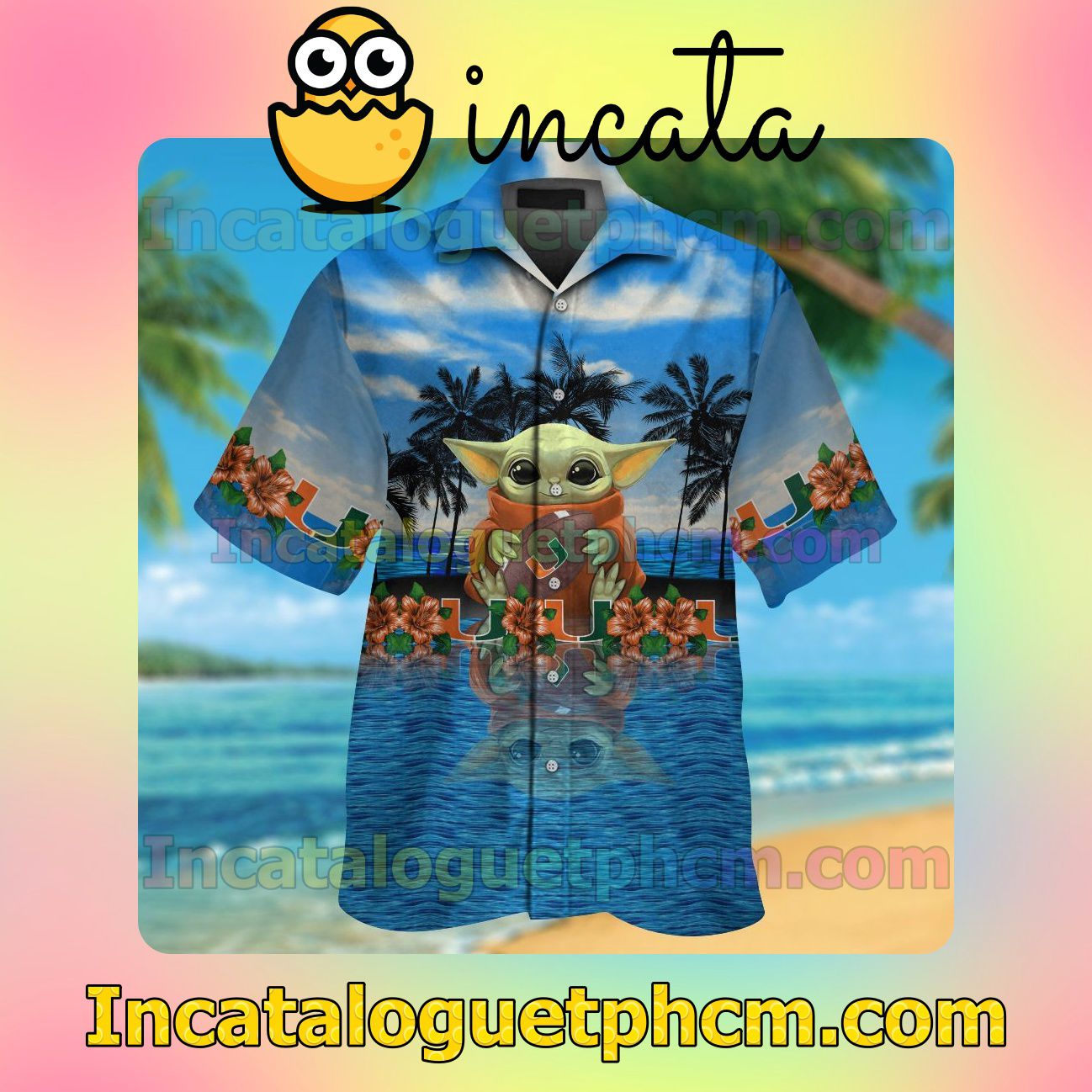 Miami Hurricanes Baby Yoda Beach Vacation Shirt, Swim Shorts