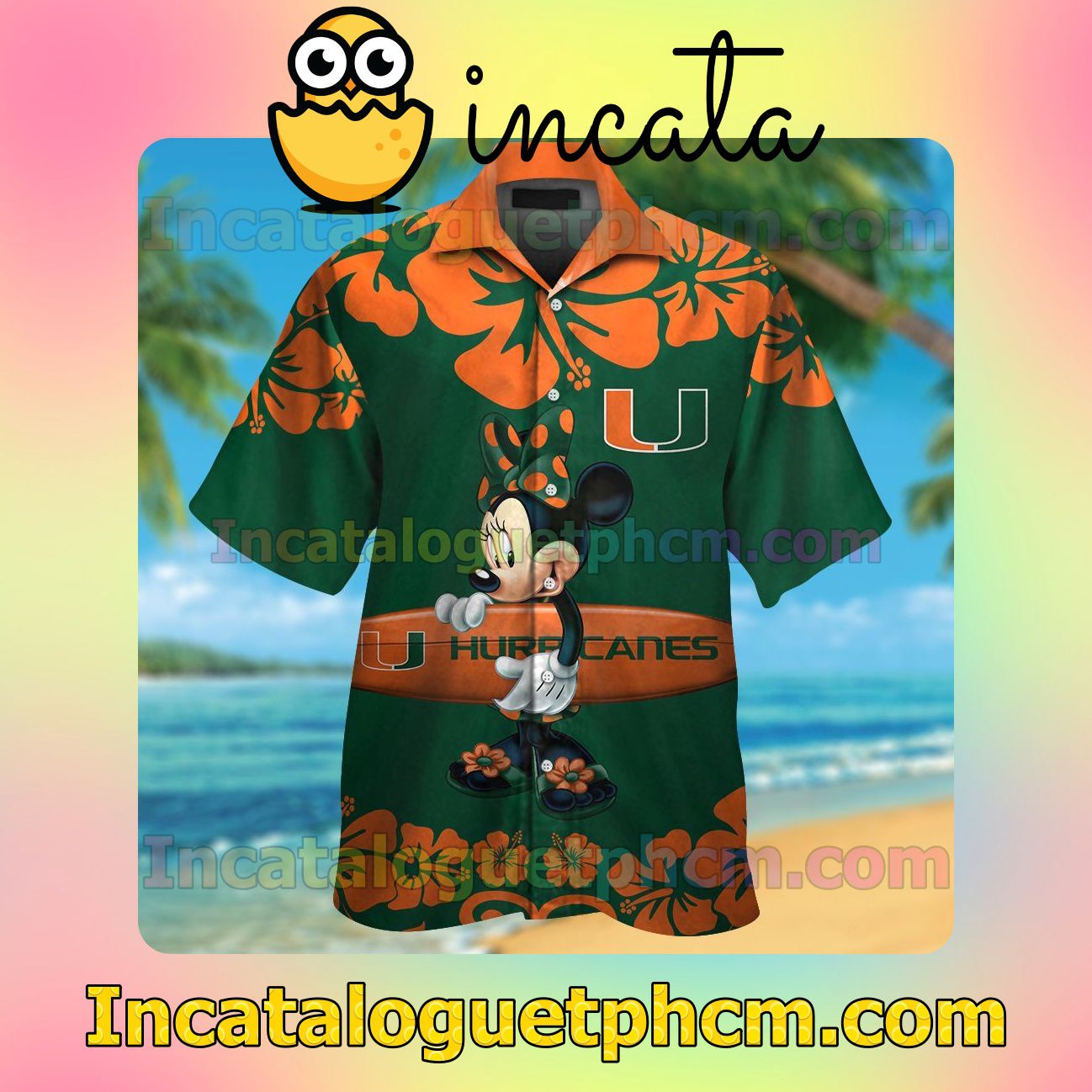 Miami Hurricanes & Minnie Mouse Beach Vacation Shirt, Swim Shorts