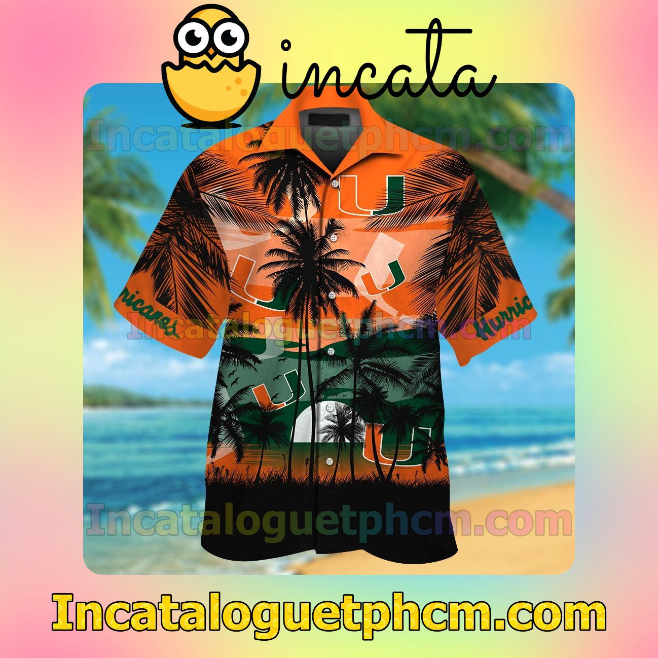 Miami Hurricanes Tropical Beach Vacation Shirt, Swim Shorts