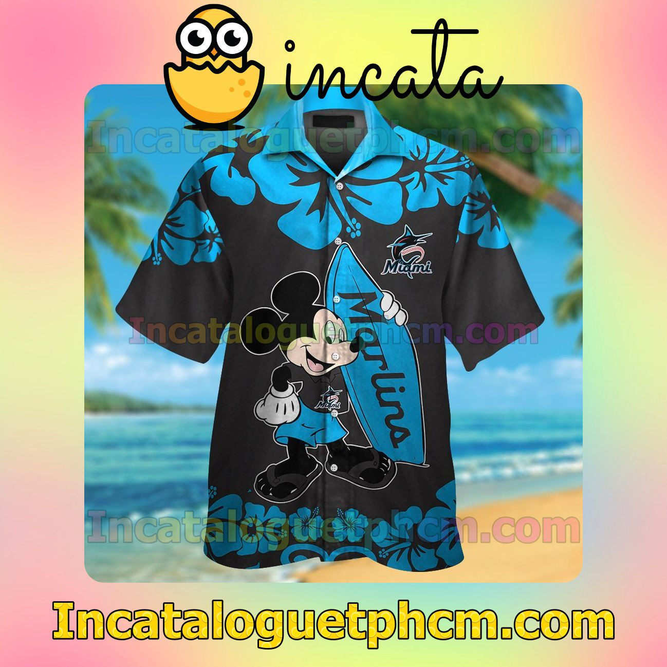 Miami Marlins Mickey Mouse Beach Vacation Shirt, Swim Shorts