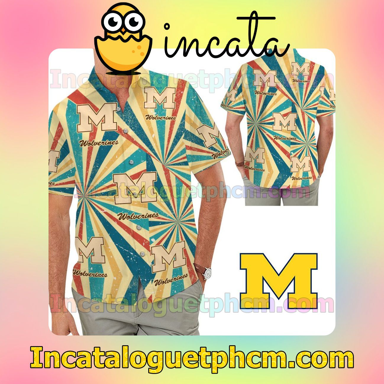 Michigan Wolverines Retro Vintage Style Beach Vacation Shirt, Swim Shorts