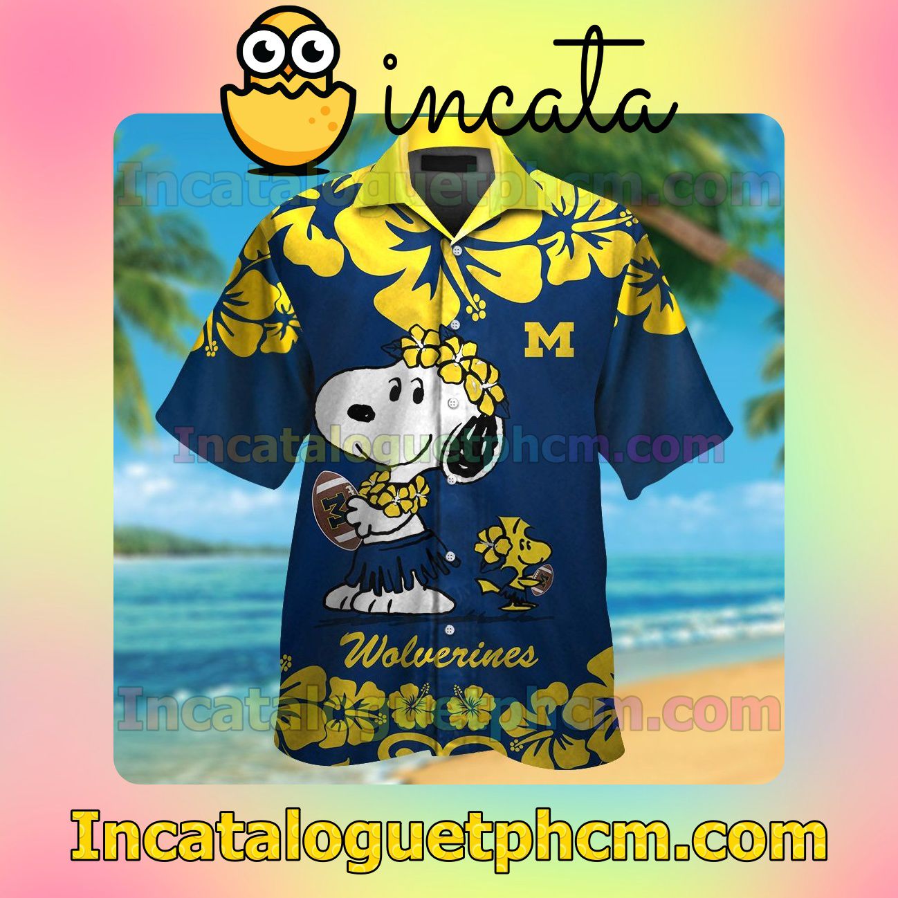 Michigan Wolverines & Snoopy Beach Vacation Shirt, Swim Shorts