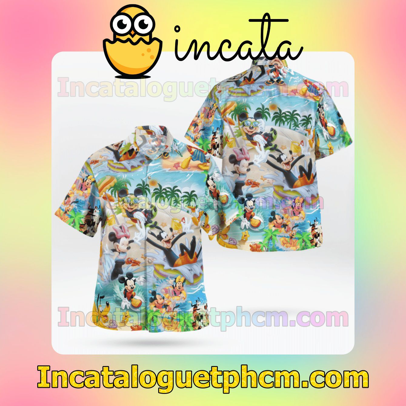 Mickey And Friends Go To Beach Mens Short Sleeve Shirts, Beach Shorts