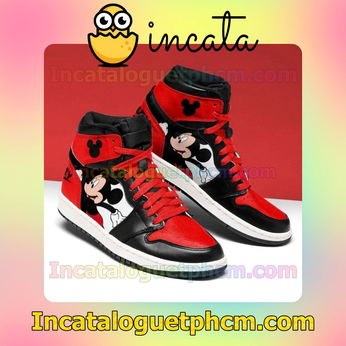 Mickey Mouse Red and Black Air Jordan 1 Inspired Shoes
