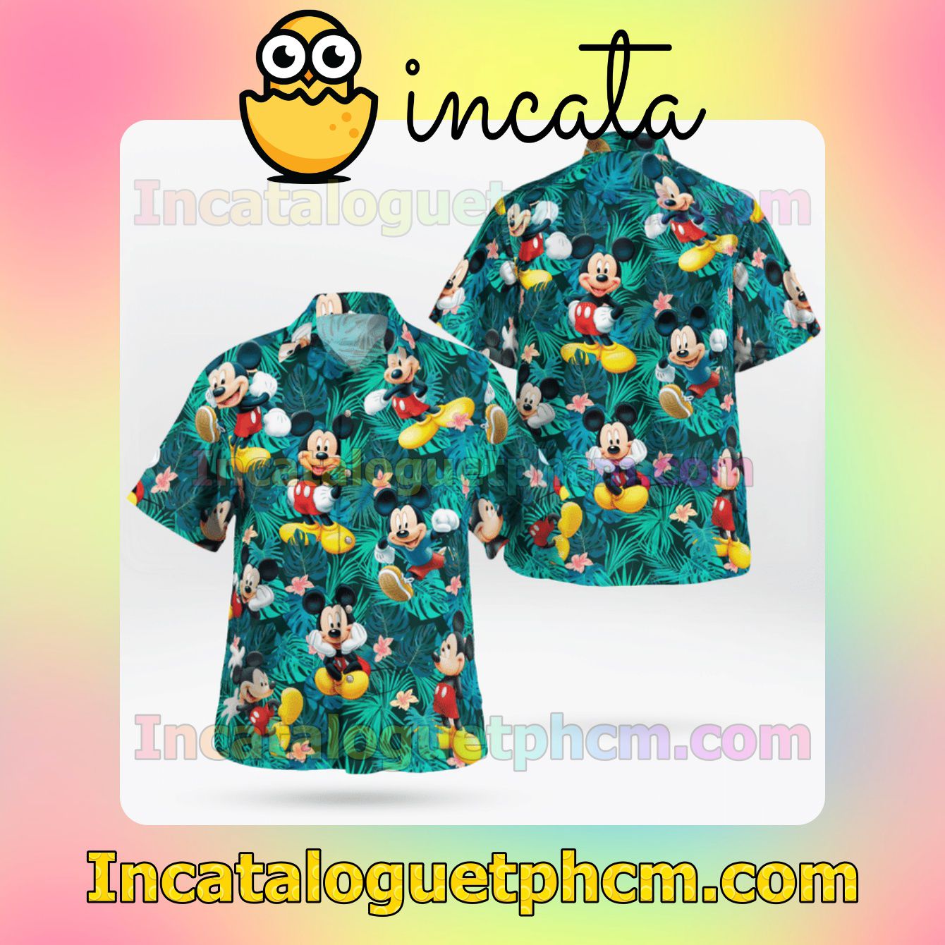 Mickey Mouse Tropical Leaf Mens Short Sleeve Shirts
