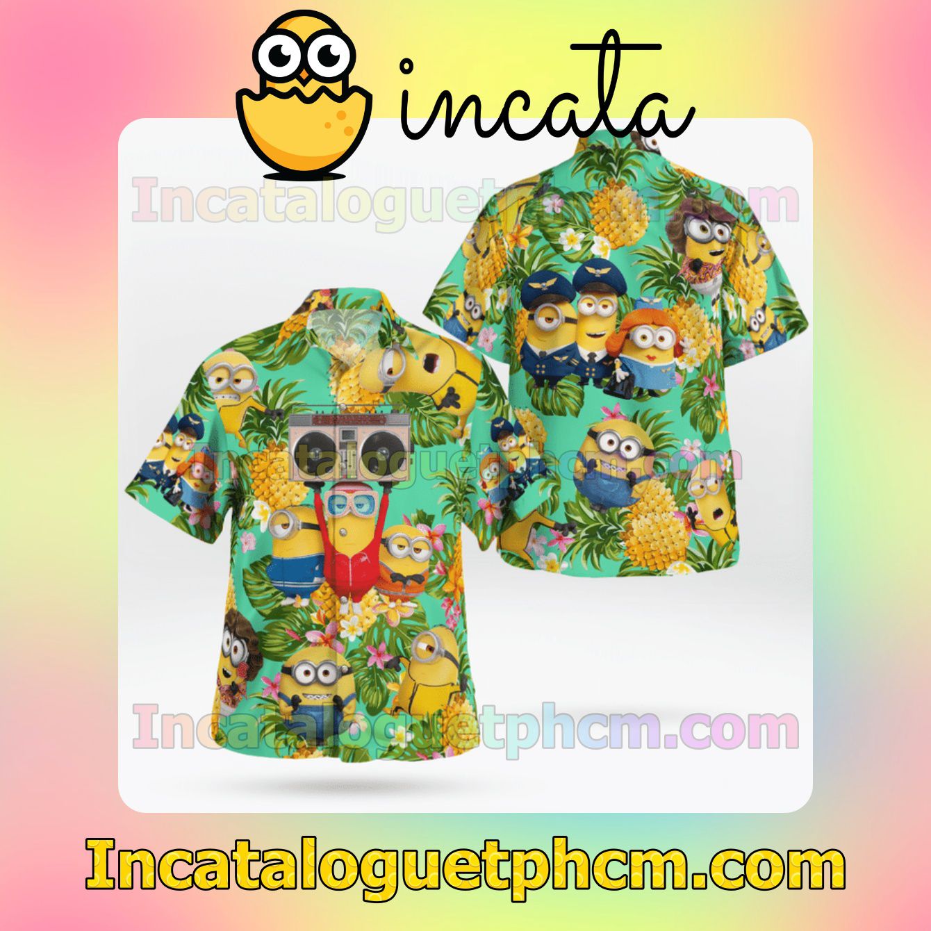 Minion With Cassette Pineapple Tropical Mens Short Sleeve Shirts