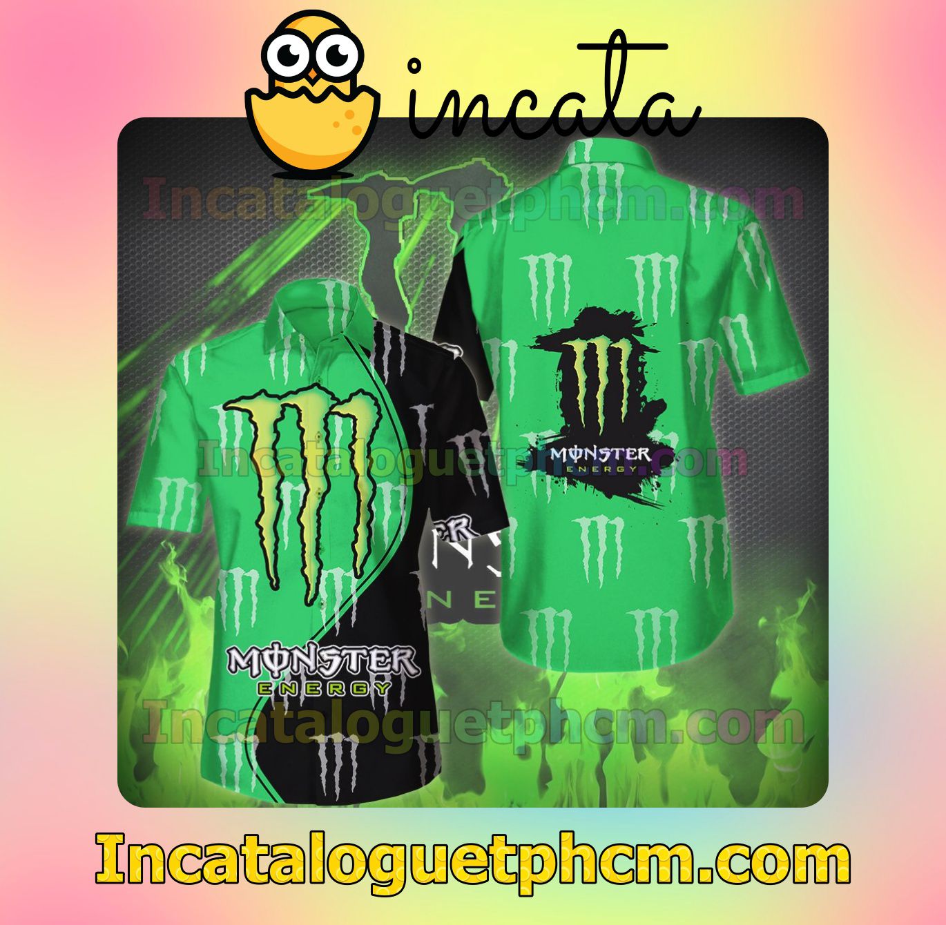 Monster Energy Green And Black Men Vacation Shirts