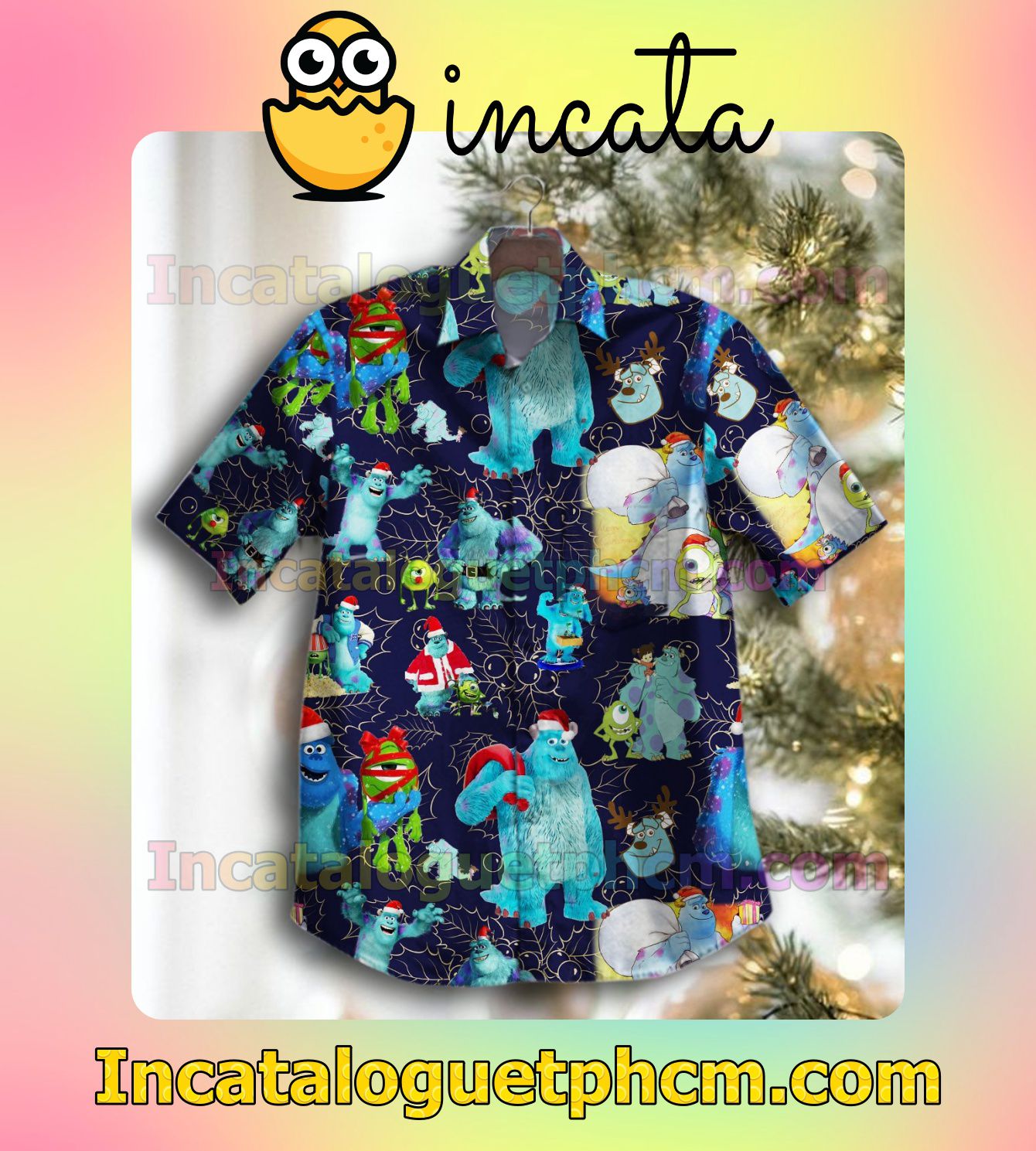 Monsters Inc Christmas Bunch Of Grapes Navy Men Vacation Shirts
