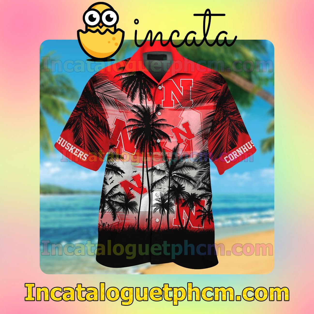 Nebraska Cornhuskers Tropical Beach Vacation Shirt, Swim Shorts