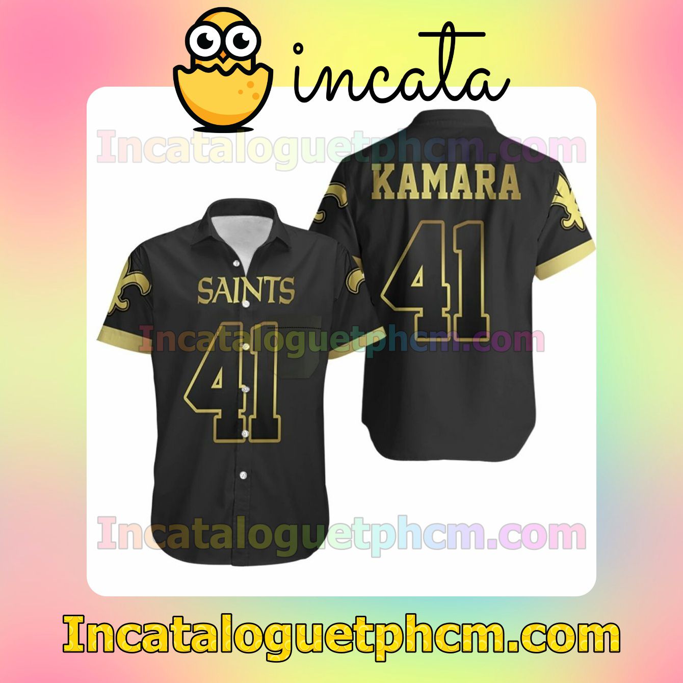 New Orleans Saints 41 Alvin Kamara Black Golden Edition Custom Short Sleeve Shirt