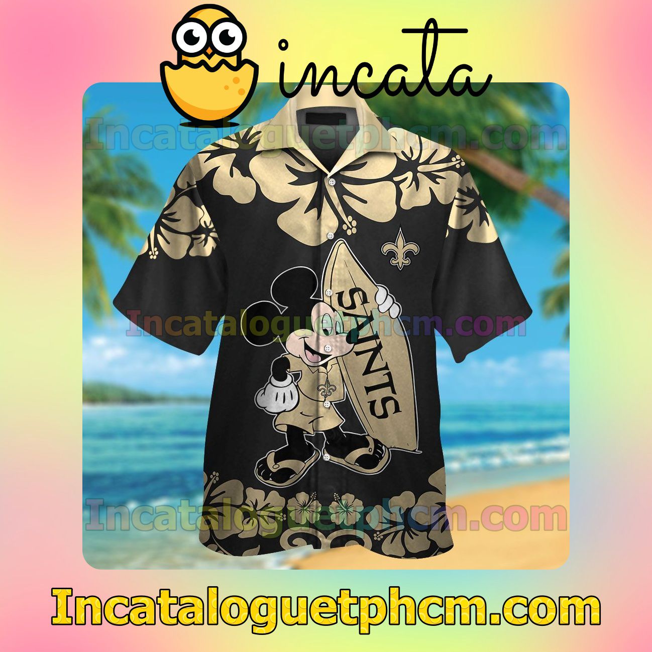 New Orleans Saints & Mickey Mouse Beach Vacation Shirt, Swim Shorts